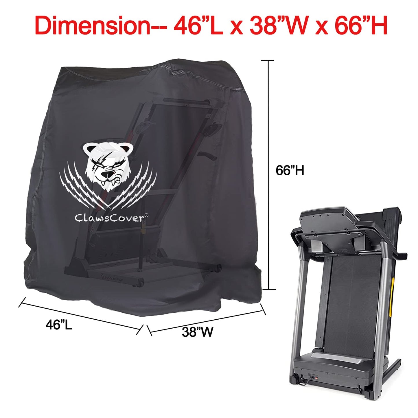 ClawsCover Folding Treadmill Cover Waterproof Dustproof Running Machine Cover Exercise Workout Equipment Protective with Windproof Drawstring and Air Vents Fits for Home Gym Indoor Outdoor