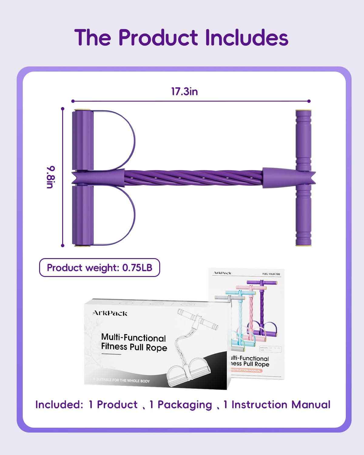 ArkPack Pedal Resistance Band with Handle,6-Tubes Elastic Pull Rope Fitness Foot Pedal Resistance Bands for Women Girls Bestie Yoga Pilates Exercise Legs Calves Waist Arms Abdomen- Purple