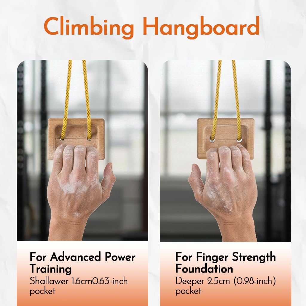 Portable Beech Wood Fingerboard Climbing Hangboard Set – Dual-Pocket Grip Blocks for Finger & Forearm Strength Training – Adjustable Rope and Metal Clips Included