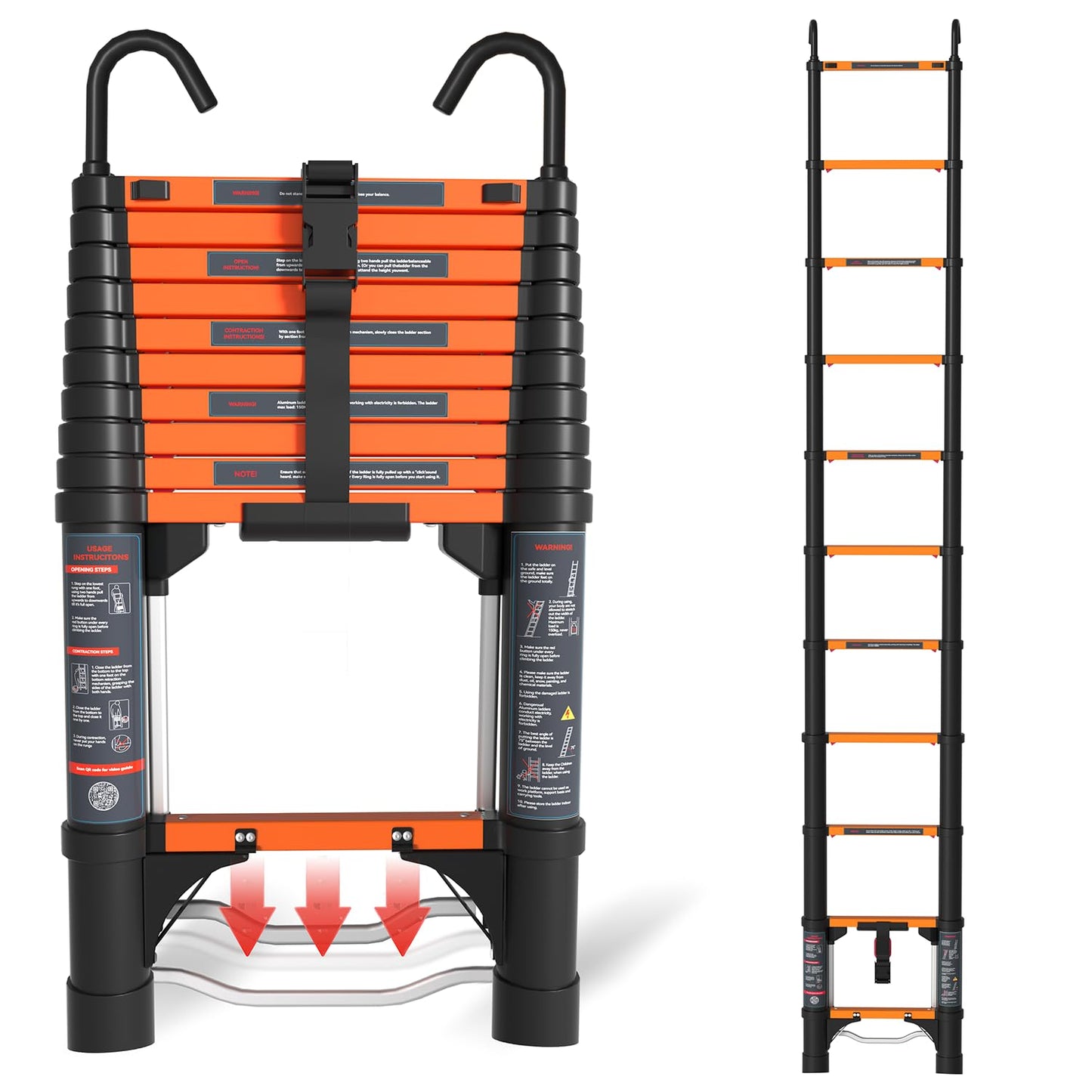 AOPENG Telescoping Ladder,10.5FT Quick Folding Aluminum Extension Ladder for RV/Home/Outdoor, 330lbs Max Load