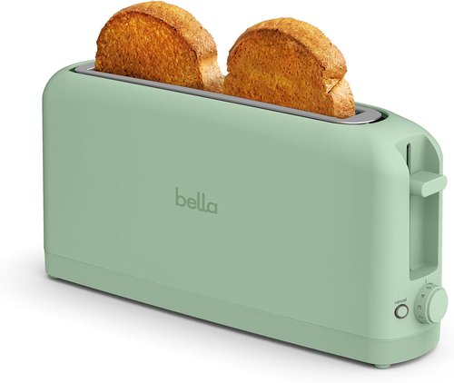Bella 2 Slice Slim Toaster - 6 Setting Shade Control & Reheat | Fits Sourdough, 10” Long Slot, Seaglass