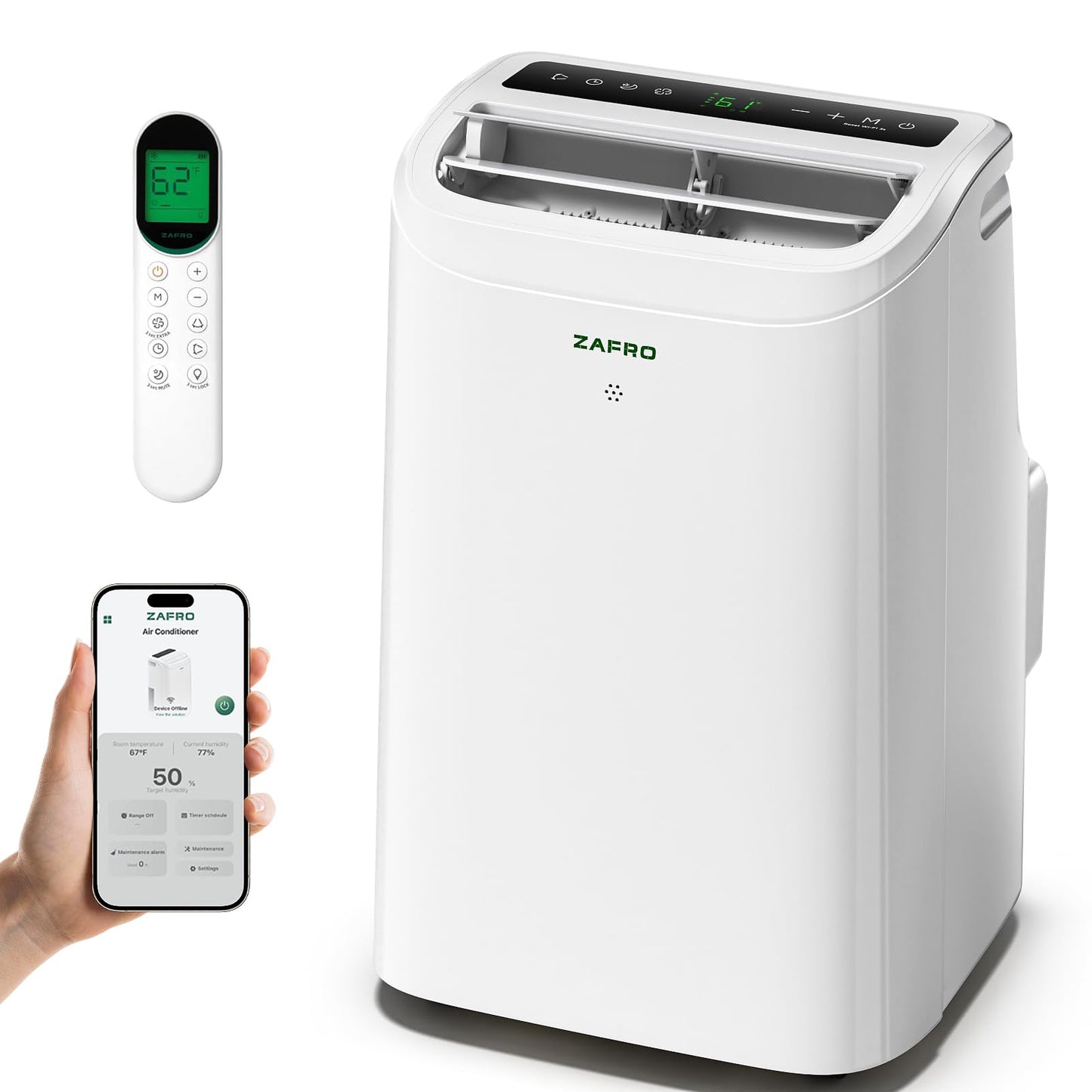 ZAFRO Portable Air Conditioners, 10000 BTU, 3 in 1 Portable AC with Drainage-free Cooling, Fan & Dehumidifier, Smart AC Unit with APP/Remote Control, 47dB Quiet, 24H Timer for Living Room, Bedroom
