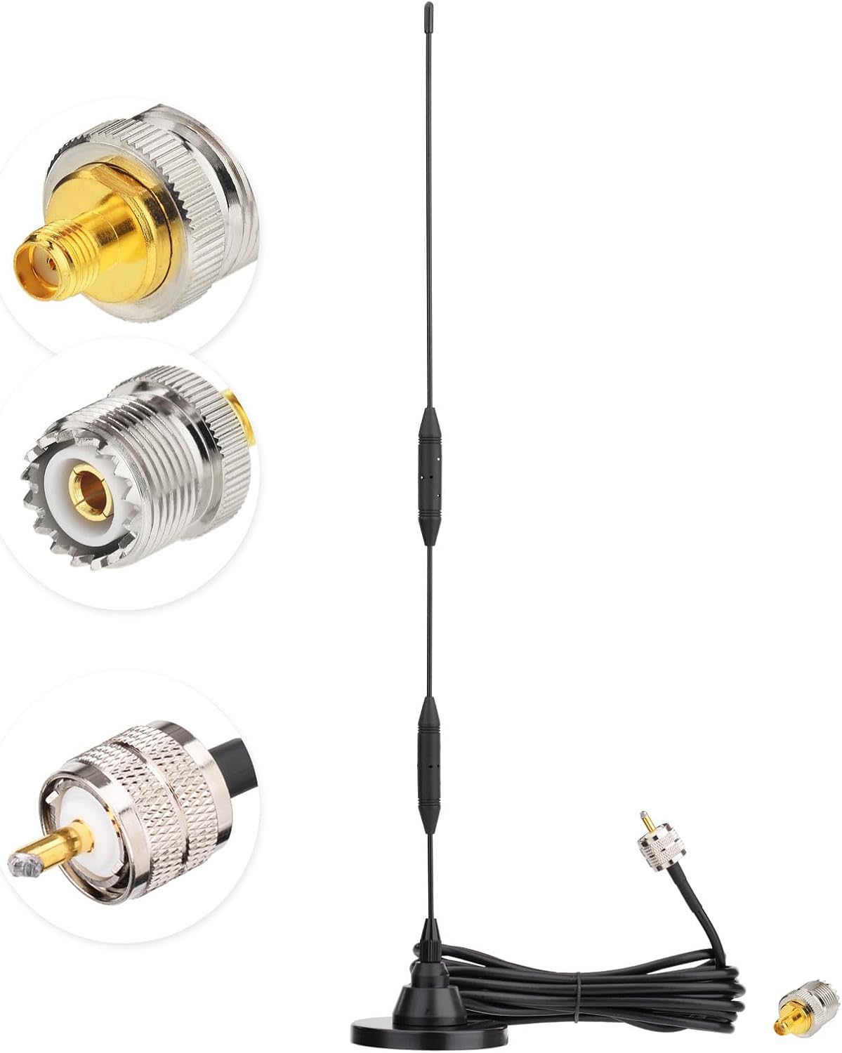 Eightwood 136-174MHz 400-480MHz PL259 SO239 Car Mobile Ham Radio Antenna High Gain Dual Band VHF UHF Male Antennae