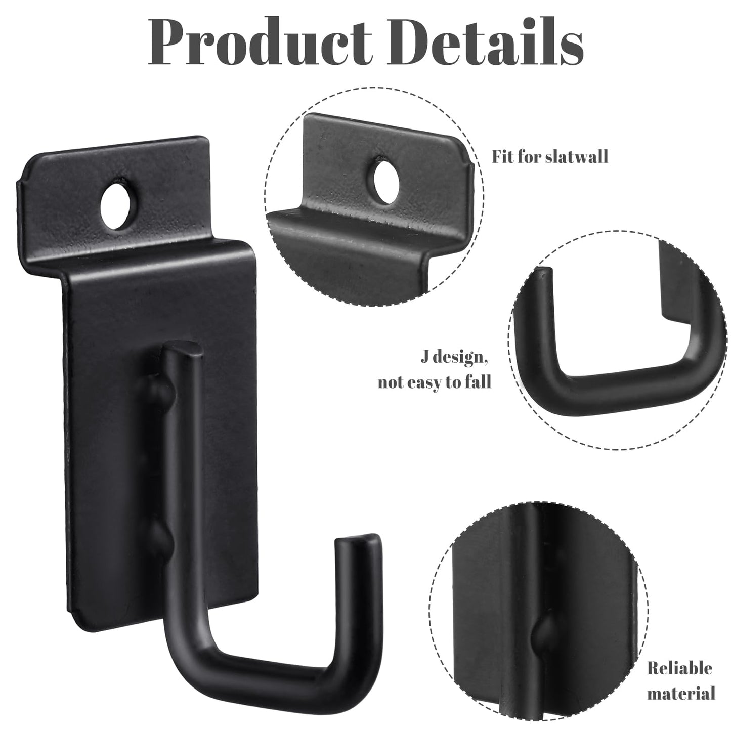 Tandefio 25 Pack J Shaped Slatwall Hooks and Hangers Heavy Duty Slatwall Accessories for Display Panel Garage, 3.25 Inch(Black)