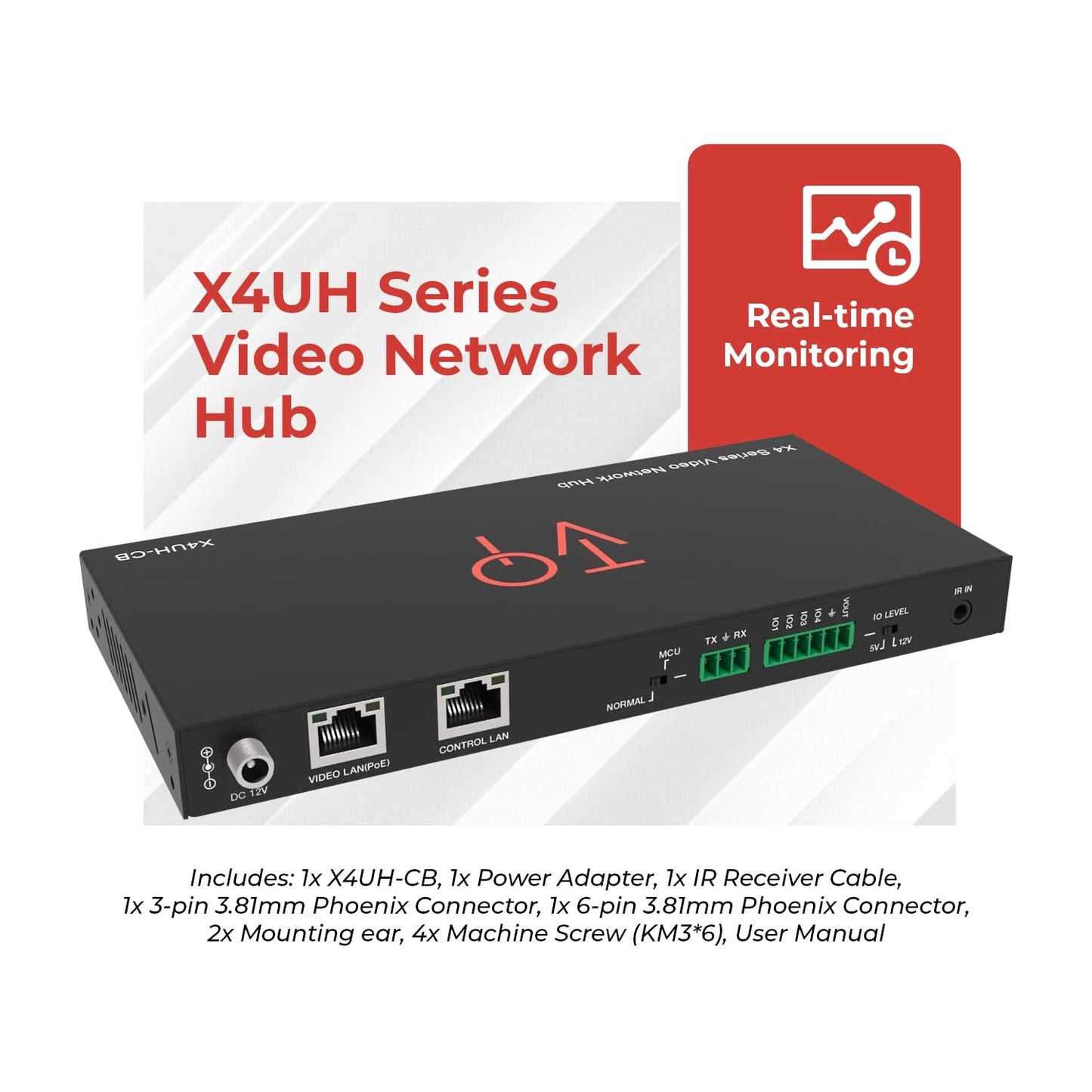 ToVi X4UH-CB AV Over IP Network Hub with Dual LAN Ports, RS-232 IR KVM CEC Control, PoE, HTTPS/SSH Security, Web GUI Management for AV Distribution