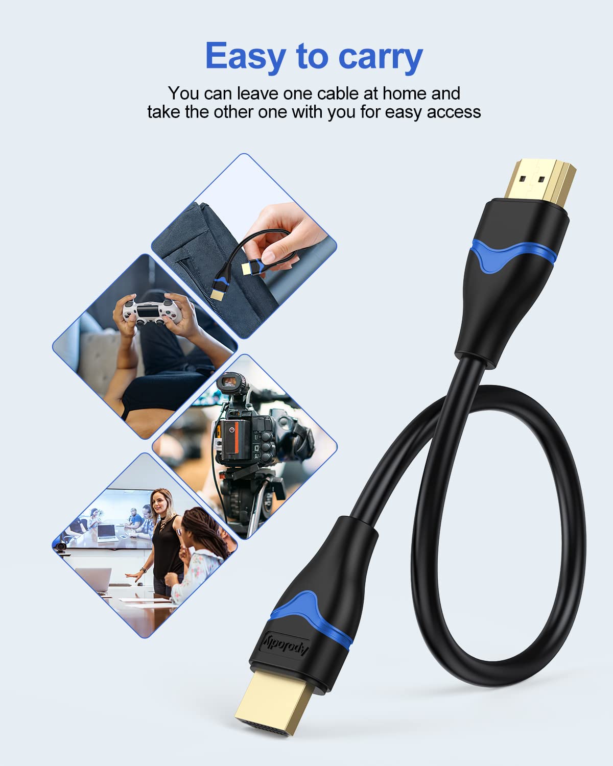 4K 6 inch, 0.5FT 2.0(4K@60Hz, 2K@144Hz, 1080P@120Hz, 18Gbps, 3D, 2.2, PS4/PS5, Short HDMI Cable HDMI Cord High Speed