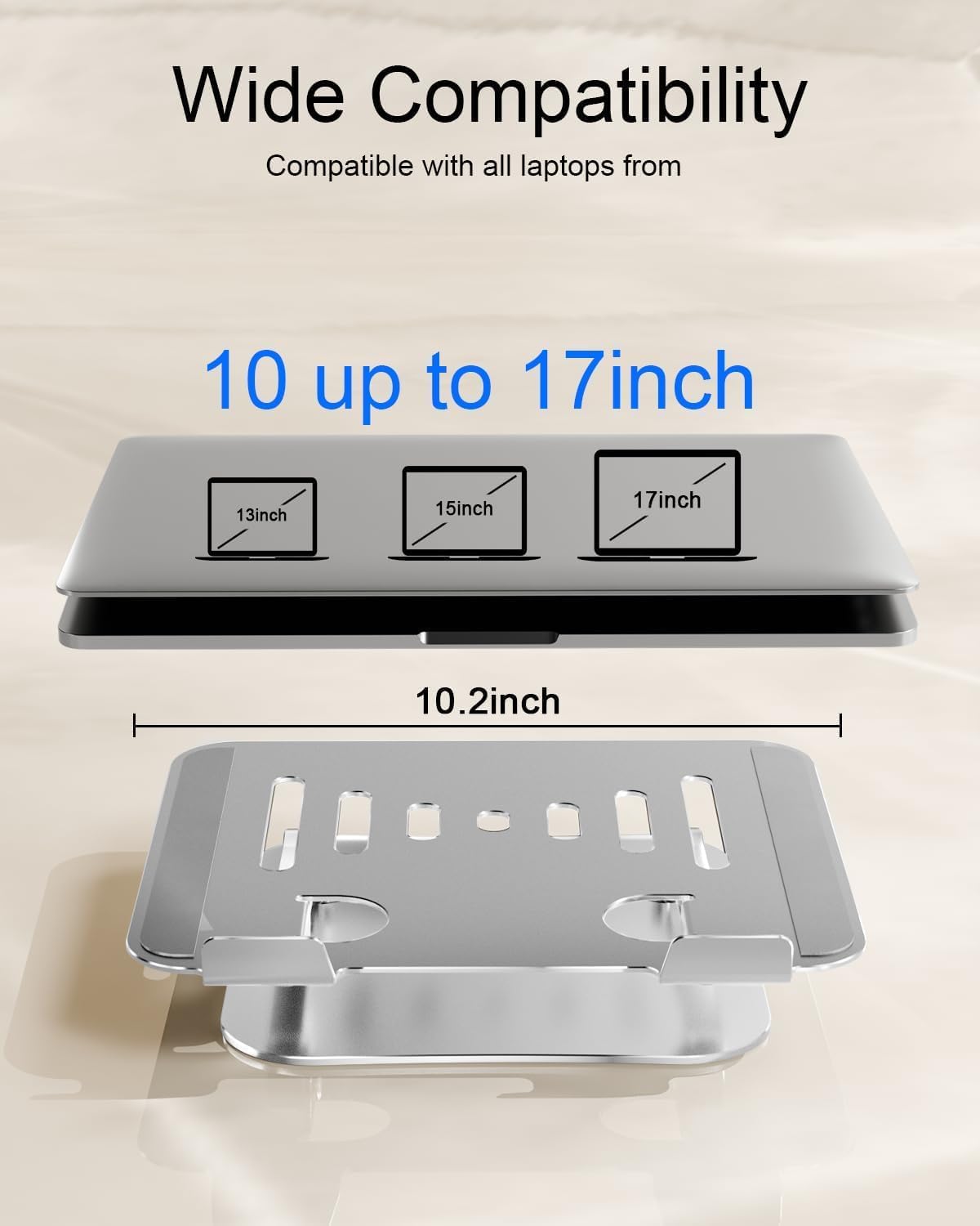 LINTYLE 10-17" Laptop Stand for Desk, Adjustable Metal Foldable Laptop Riser Holder, Aluminum Desktop Book Stands