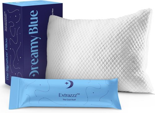 DreamyBlue Signature Pillow - Adjustable Loft Shredded Memory Foam for All Sleep Positions | Washable Bamboo Cover (Queen)