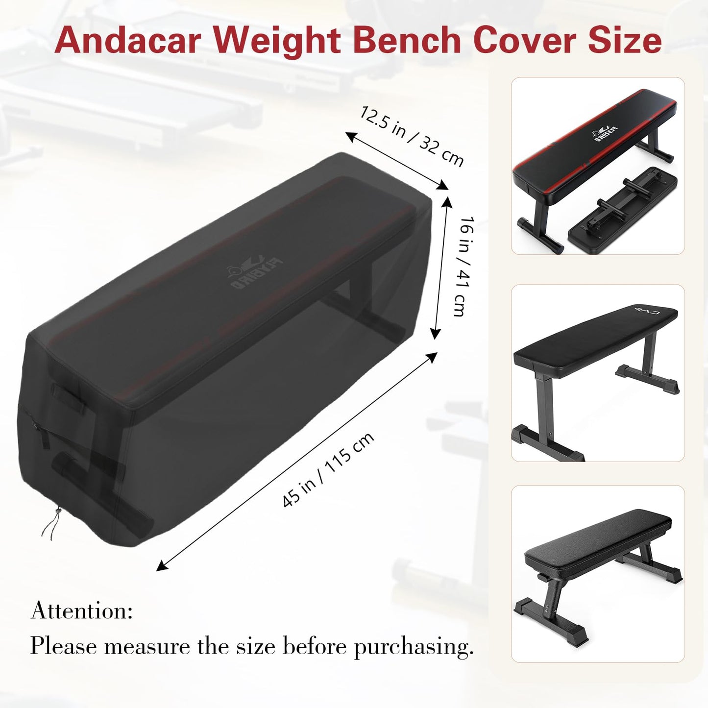 Weight Bench Cover - Exercise Workout Bench Cover Waterproof Protective Covers for Sit-Up Board - 45"L×12"W×16"H, Black
