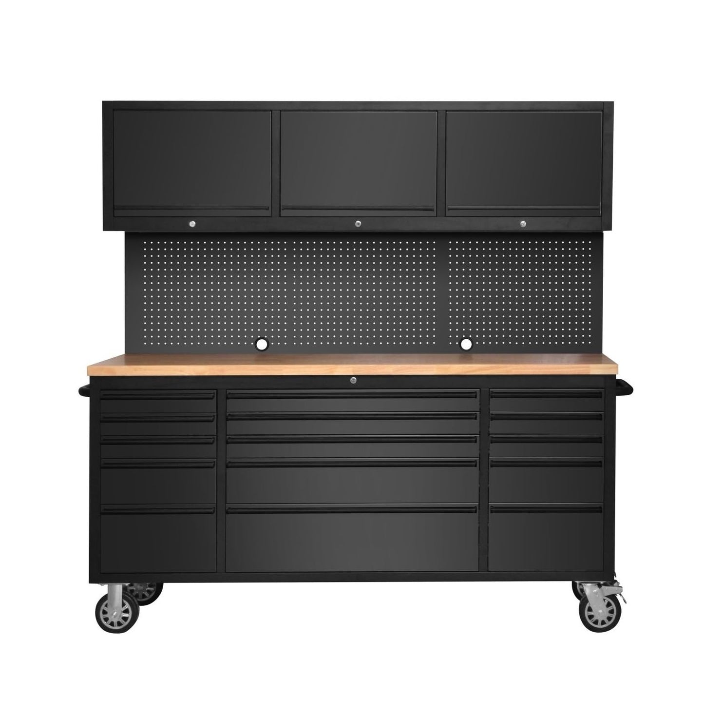 CT Copper Tailor 72-inch Tool Chest Cabinet Rolling Garage Workbench with 15 Storage Drawers and Wheels, 3 Upper Cabinet, Pegboard, Steel Large Tool Box,Matte Black