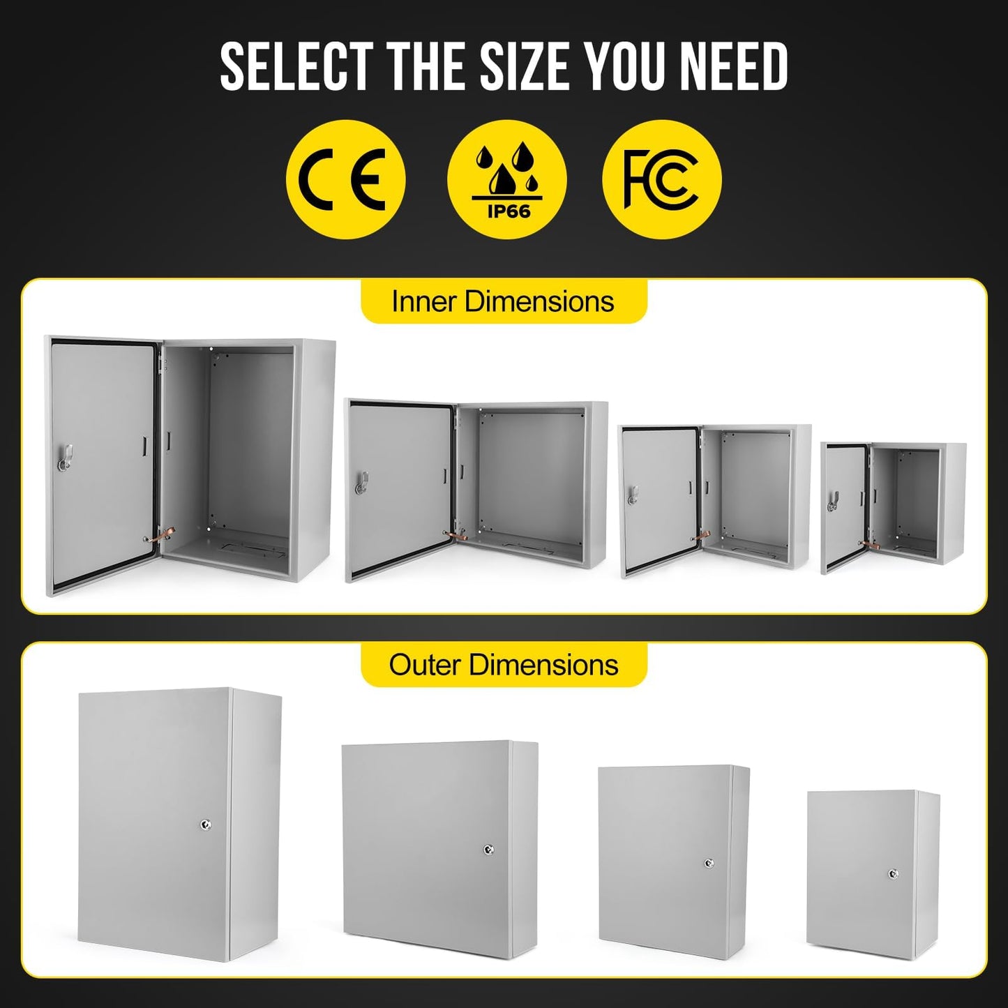 Outdoor NEMA Steel Enclosure, 24x24x8 NEMA 4X Steel Electrical Box, IP66 Waterproof & Dustproof, Outdoor/Indoor Electrical Junction Box