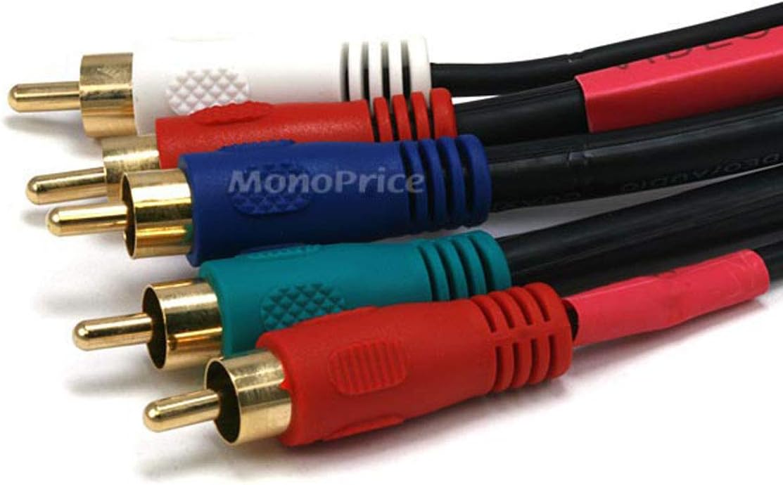 25ft 22AWG 5-RCA (RG-59/U) Monoprice Component Video/Audio Coaxial Cable - Black