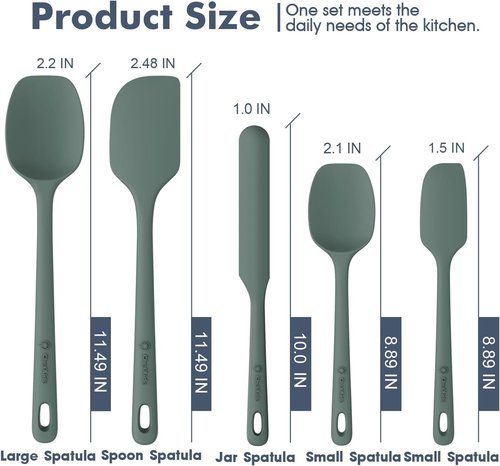 ChefAide Silicone Spatula Set - 5 Pieces, Ergonomic Grip, Heat Resistant Up to 600°F for Nonstick Cookware