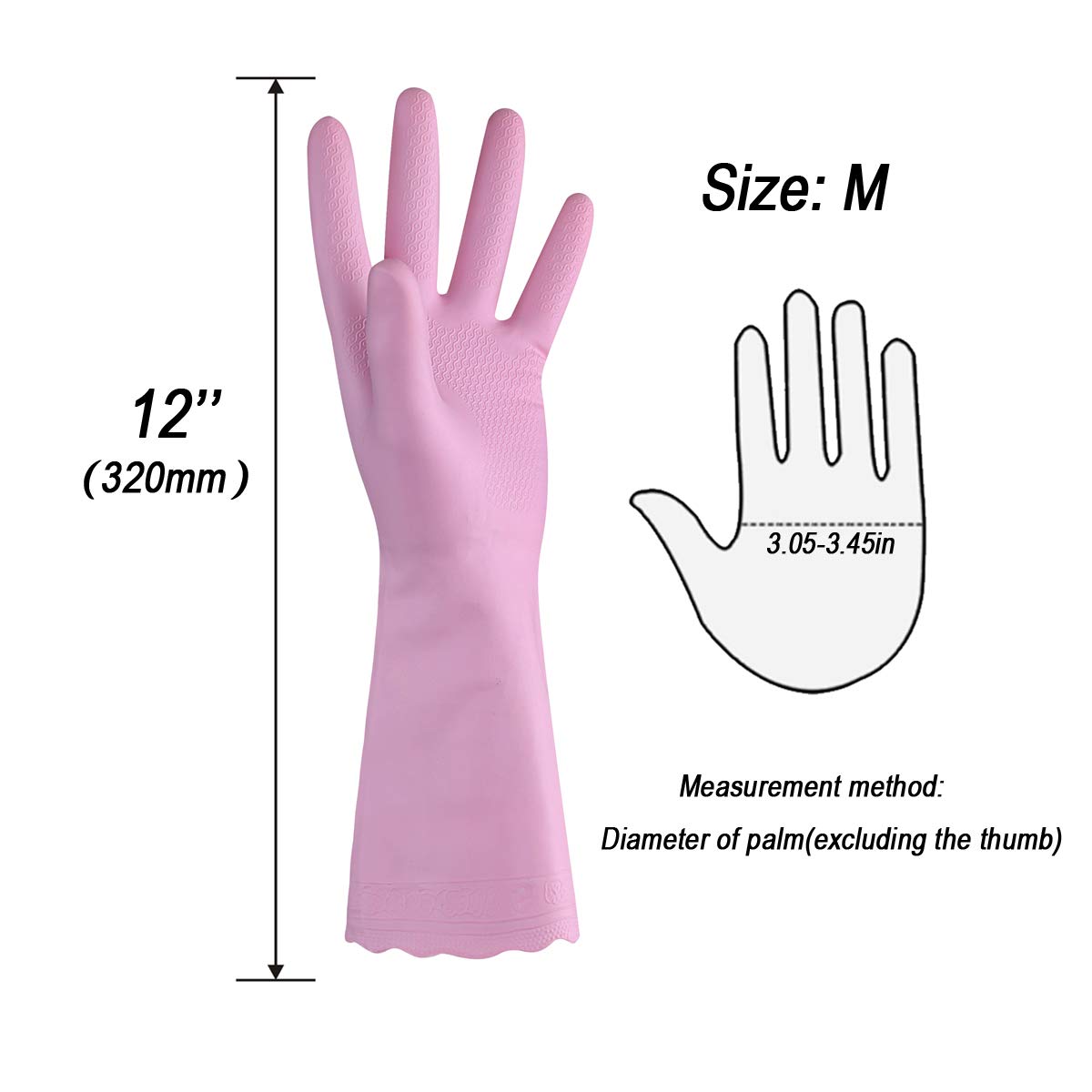 HSL Household Cleaning Gloves - Reusable Kitchen Dishwashing Gloves with Latex free, Cotton lining, Waterproof, Non-Slip (Medium, 3 Pairs)