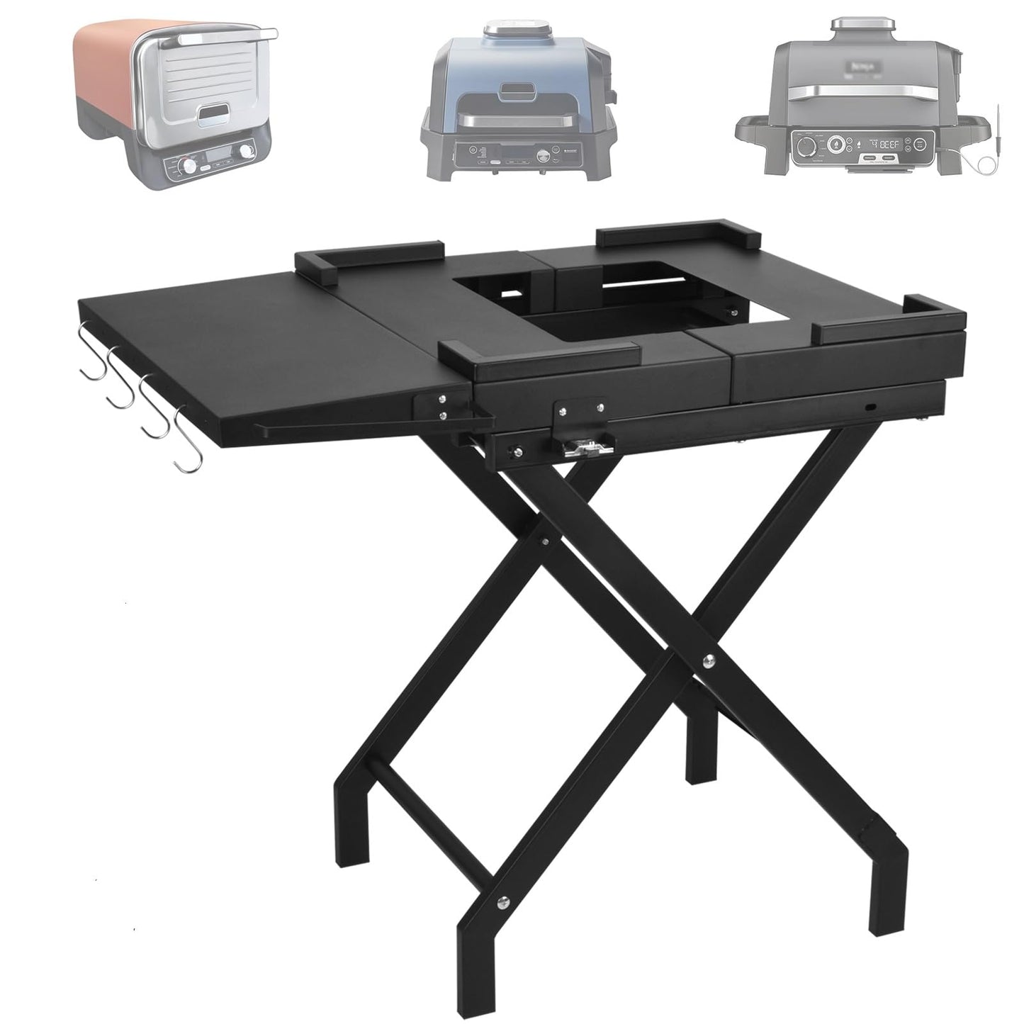 Silroera Grill Table Folding Stand for Ninja Outdoor Woodfire Series OG700 OG800 OG900 Series OO101 Woodfire Pizza Oven, Metal Stand Solid and Sturdy