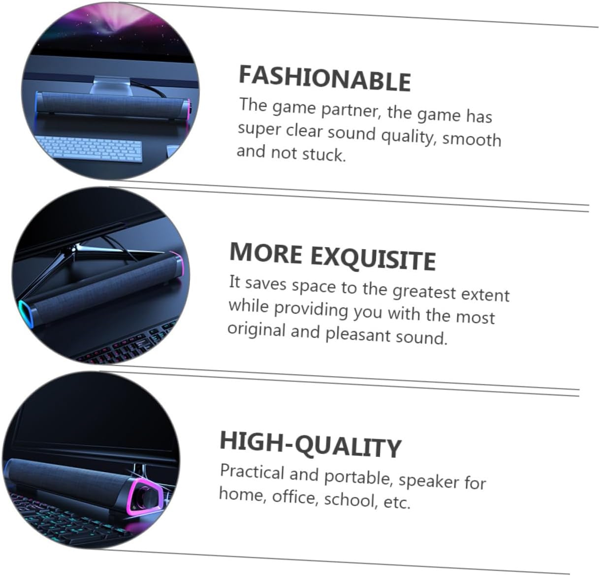 Gatuida 3D Wired Soundbar Speakers for Desktop Black Surround Sound Audio System Dual Drivers USB Powered Compatible