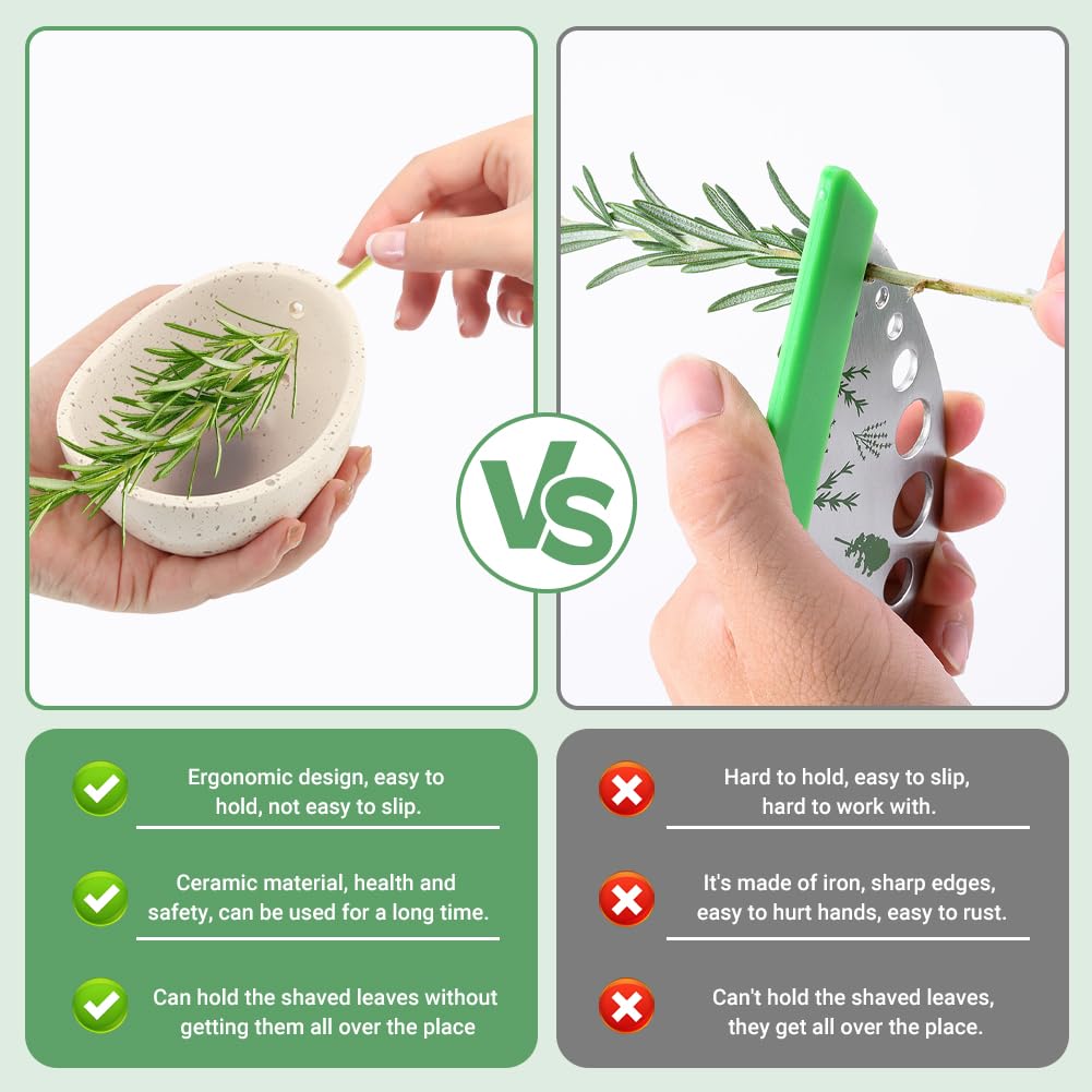 Pottery Herb Stripper Bowl, Handmade Herb Stripper Ceramic Bowl with 4-Slot Different Hole Sizes for Kale, Herbs & Broccoli, Efficient Peeling Off the Leafy Assembly(White)