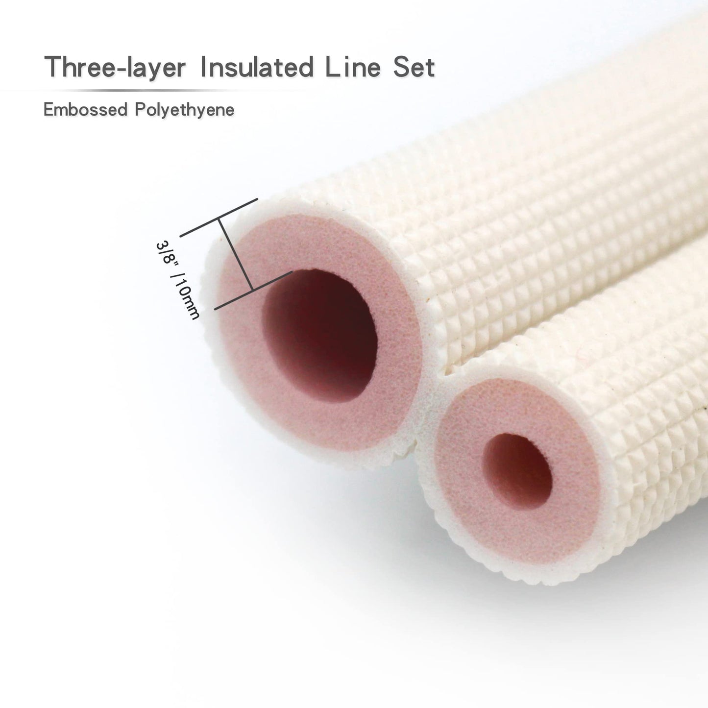 50ft Length Mini Split Line Set,1/4" 3/8" OD Copper Pipes Tubing and 3/8 White PE Thickened Insulated Coil with Flared Nuts for Mini Split Air Conditioner HVAC or Heat Pump System. (50Ft(1/4+3/8))