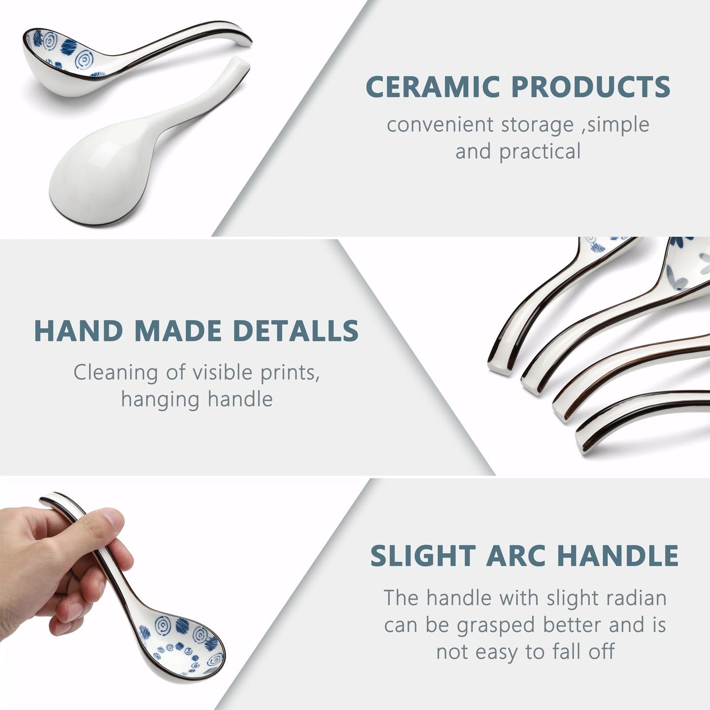 Ceramic Soup Spoons Set of 4 Porcelain Japanese Soup Spoon Long Handle Asian Soup Spoon Sets for Pho Ramen Noodles Wonton Dumpling Rice (Model 6#)