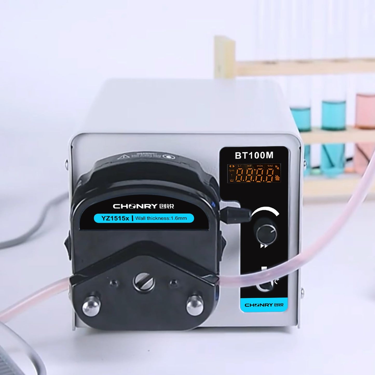 CHONRY BT100M/YZ1515x Peristaltic Pump 0.007-380ml/min High Flow Rate Digital Liquid Transfer Pump 4 Digit Ｄisplay RS485 with Peristaltic Tubing 110V-220V（110V)