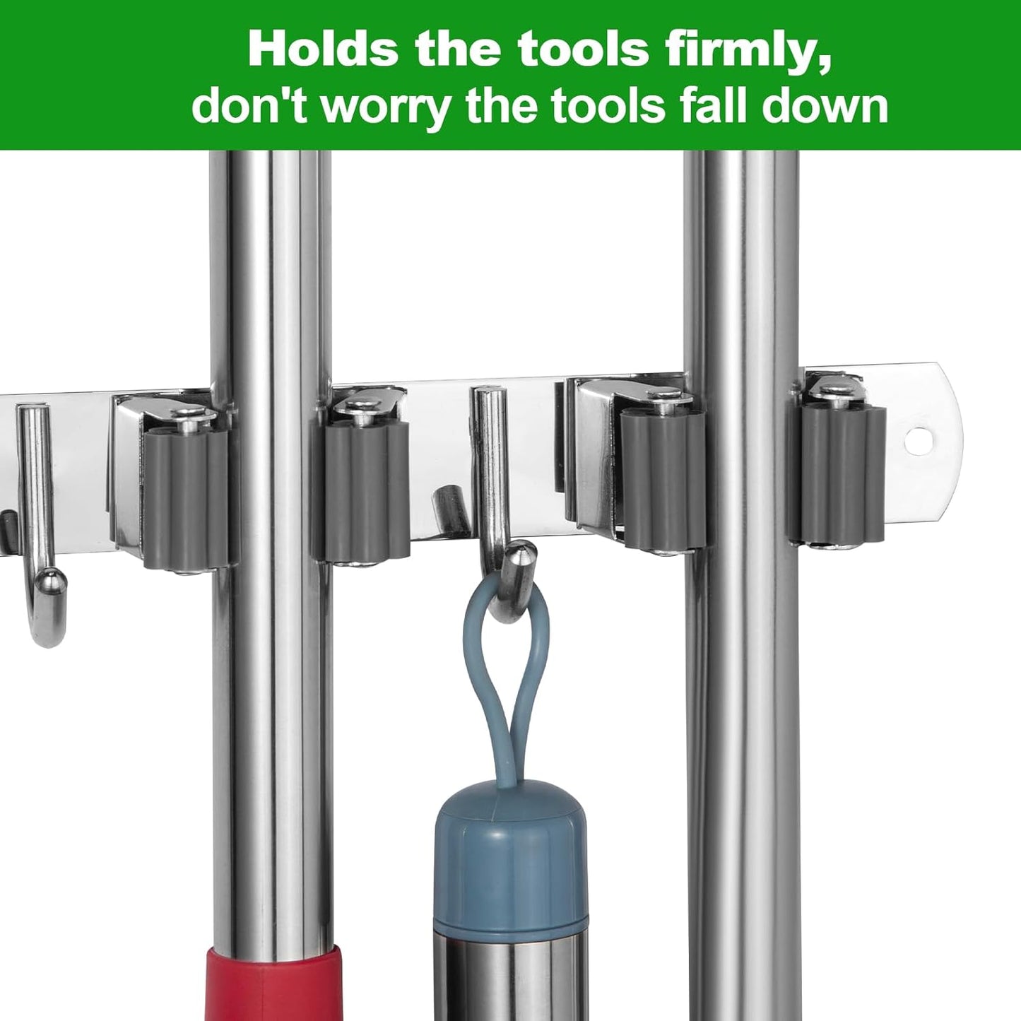 Voze Mop and Broom Holder - 5 Racks & 4 Hooks, Heavy-Duty Wall Mount Organizer for Home & Garage