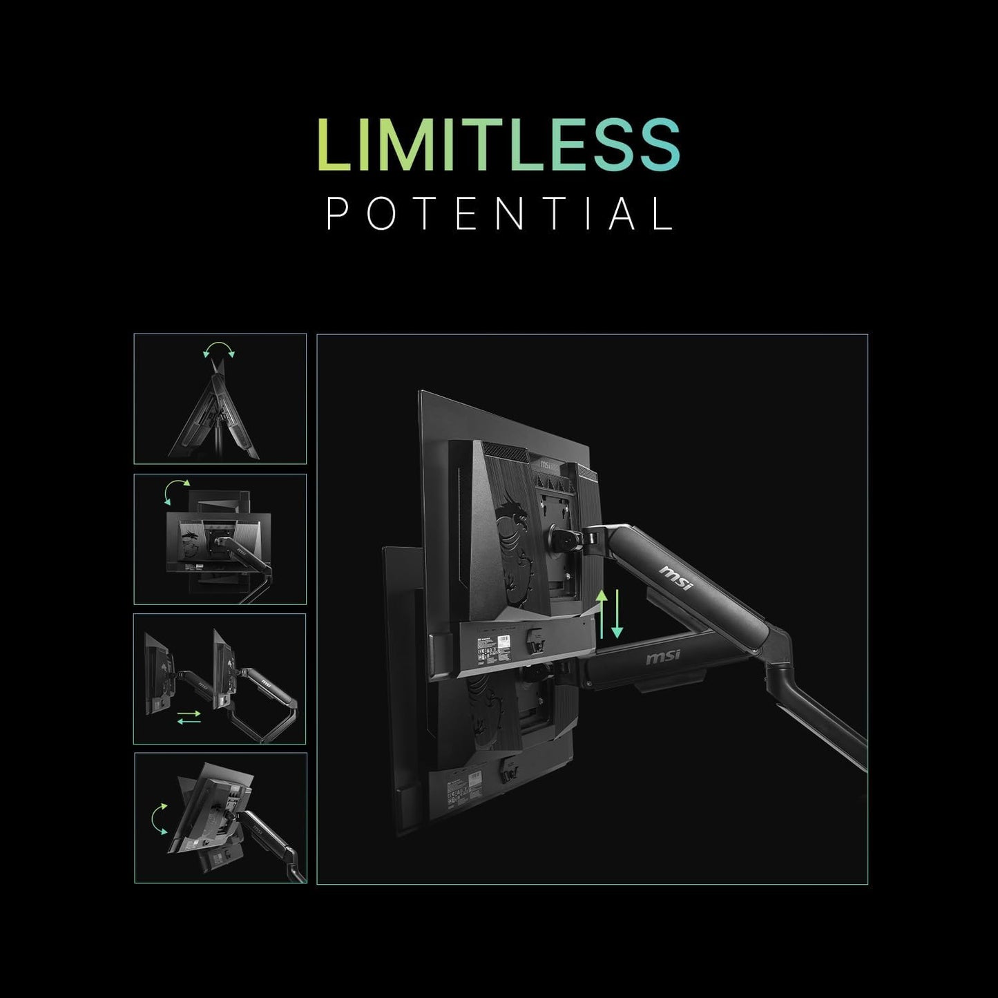 msi MT101G 17-32" 22 lbs, Grommet, MAG - Gas Spring Single Monitor Stand Arm, Supports and VESA Compatible, Adjustable