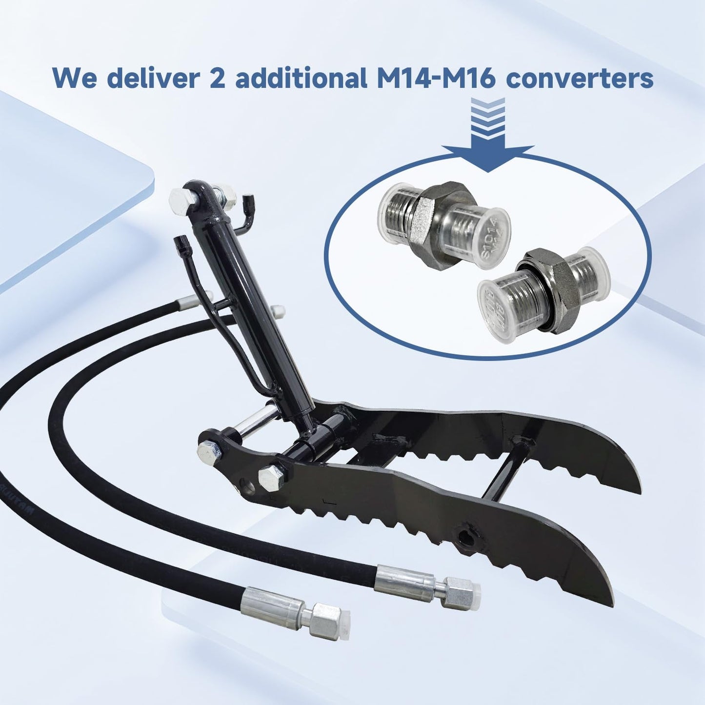 Hydraulic Thumb Holder for Small Excavator Attachments, Metal Grab Thumb Holder with 2*M14 Hose, for Single Hole Hydraulic Thumb Holder, no L-Bracket, with 2* M14-M16 Converter