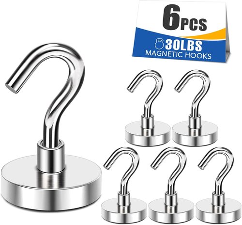 MIKEDE N52 Magnetic Hooks - Heavy Duty 30Lbs Capacity | Strong Magnetic Hangers for Kitchen & Garage, Pack of 6