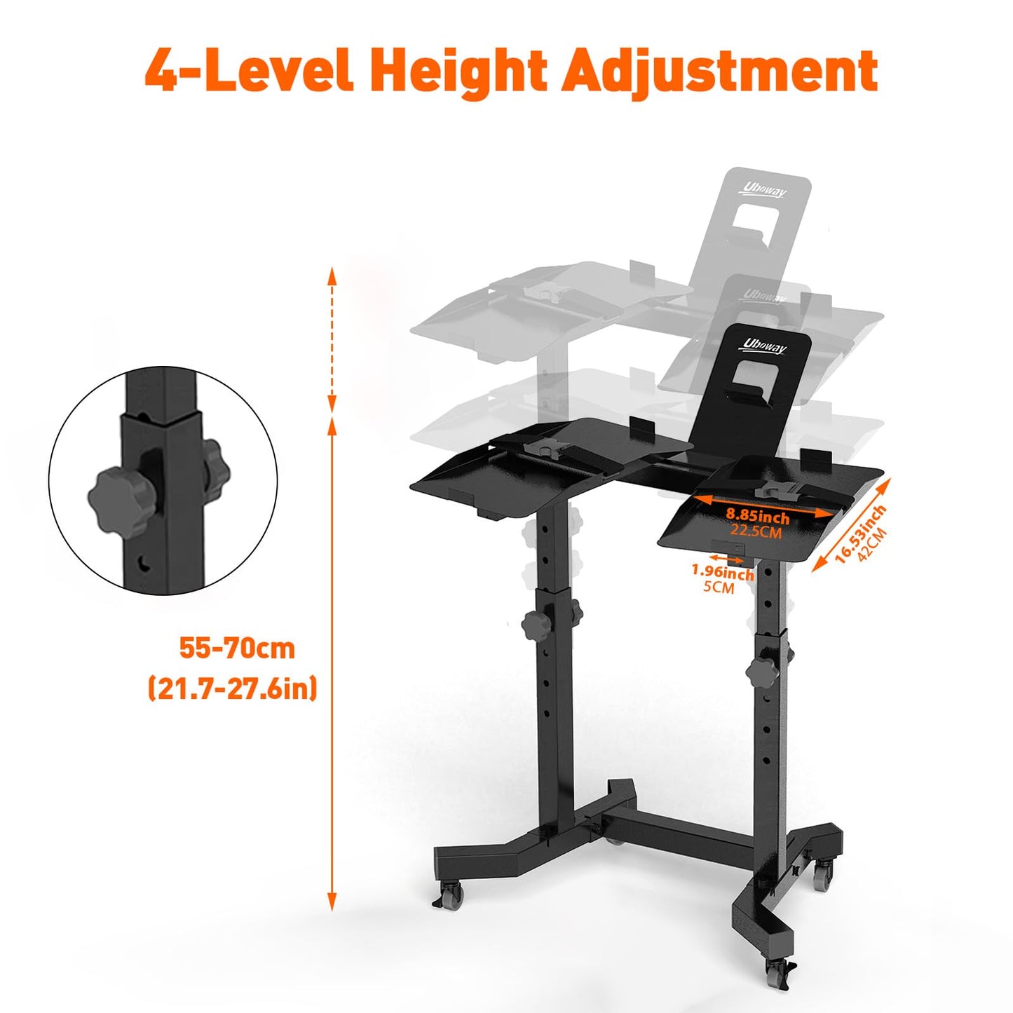 Uboway Adjustable Dumbbell Stand- Dumbbell Rack with 4 Level Height Adjustment, Weight Stand for Dumbbells with Tablet Holder and Wheels, Hand Weight Rack for Adjustable Dumbbell Set, Home Gym Fitness（Bonus Foot Pads）