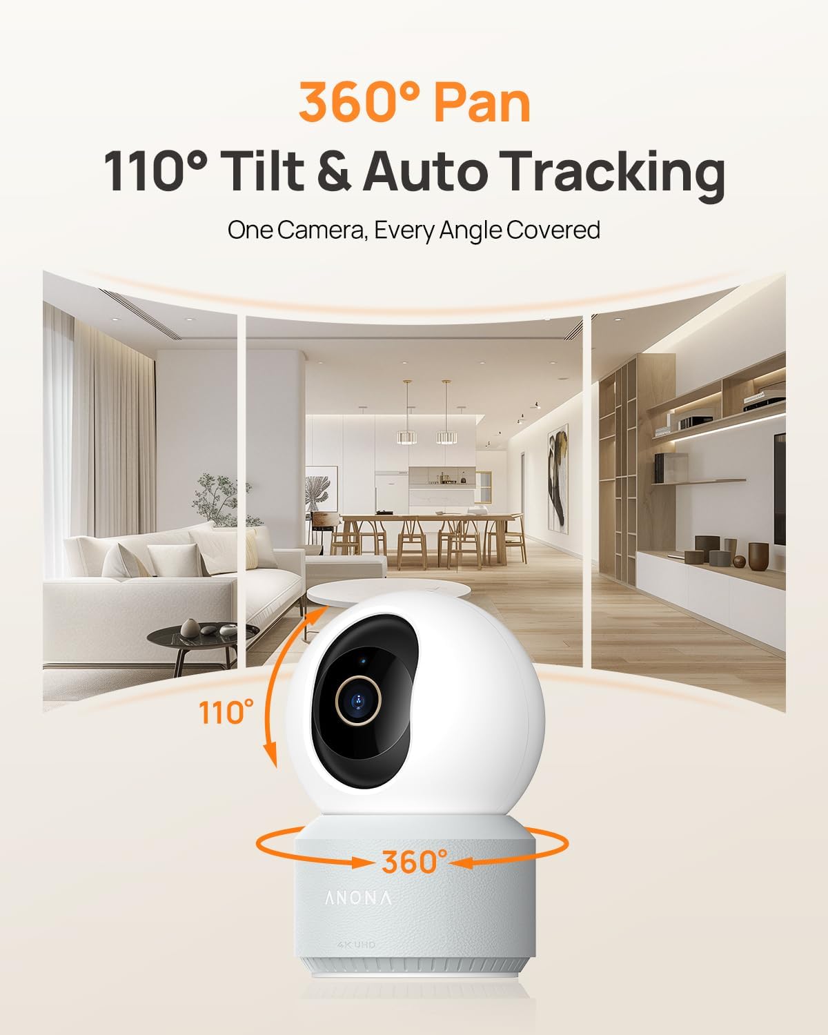 Anona 4K 360 2.4G/5G 6, Pano UHD Indoor Camera, Pet/Dog/Baby Security Camera with Phone App, Pan-Tilt, Dual-Band Wi-Fi