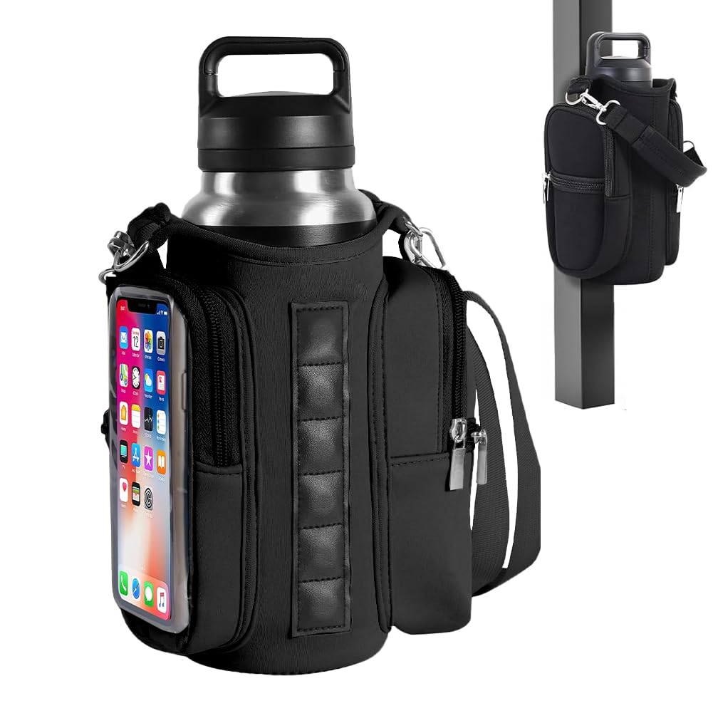 Tiiyee Magnetic Gym Bag, Magnetic Gym Water Bottle Bag- Water Bottle Carrier Holder with Strap & Phone Pocket, 6 Strong Magnets Crossbody Sling Pouch for Men Women Accessories, Travel Workout Sports