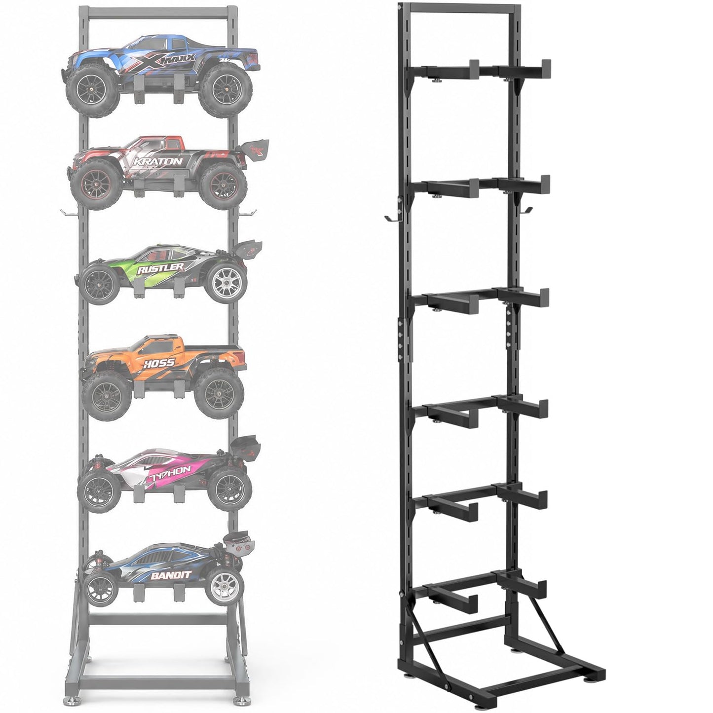 Jasdego 6-Tier RC Car Storage Rack, Adjustable Width & Height RC Car Display Stand for 1/6 1/10 1/12 1/18 1/24 Scale RC Cars & Trucks, Metal RC Crawler Workstation Shelf Organizer with Lockable Wheels