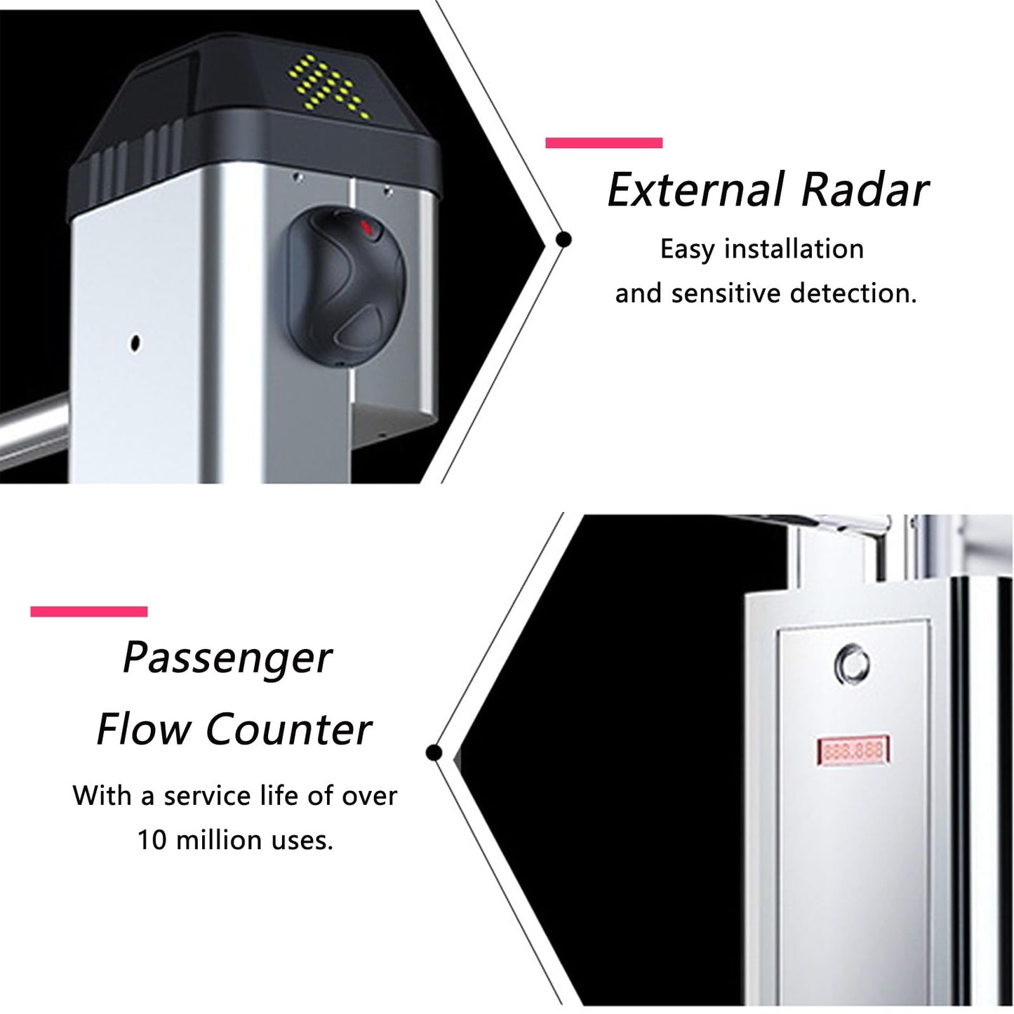 Jiayiyoux Public Entrance Automatic Turnstile with Radar Sensing, Automatic Swing Gate, 90° Swing Gate for Stores, Featuring Reverse Alarms & LED Indicators,Black