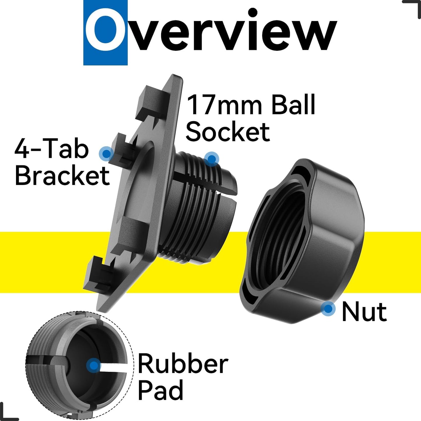 SkyTitan 4 Pack 4-Tab 17mm 4-Holes Brackets Adapters Replacement Holders Parts for CarPlay Screen with Ball Socket