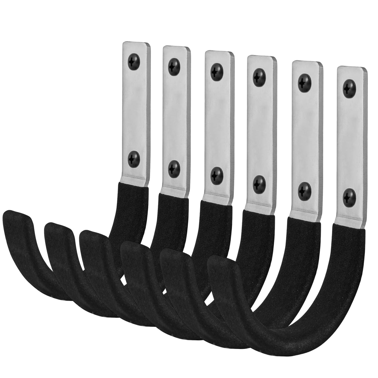Nlmyt 6 Pcs Garage Storage Utility Hook, Upgraded Ladder Hangers, Shed J-Hooks, Heavy Duty Ladder Tool Holders for Garage Wall, Black Wall Hooks for Hanging Tools, Bikes, Hose, Shovels, Rakes