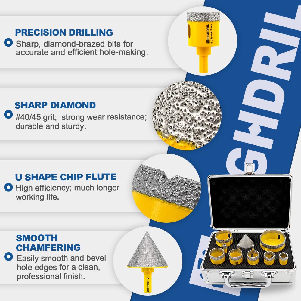 HIGHDRIL 3" 75mm Circular Saw Blade Set 4pcs and HIGHDRIL 11Pcs Diamond Hole Saw Kit