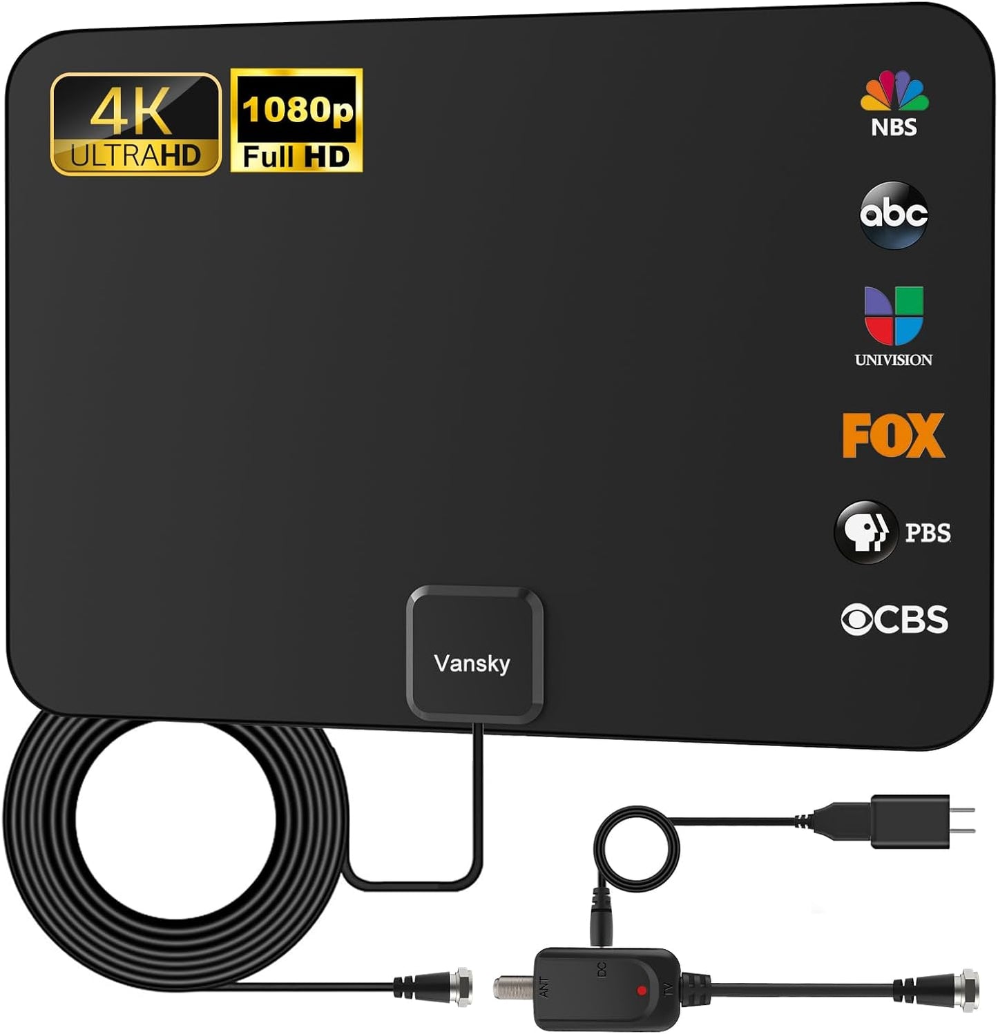 Vansky 1080p 16.5ft TV Antenna Indoor, Digital Amplified Indoor HDTV Antenna, VHF UHF Television Local Channels