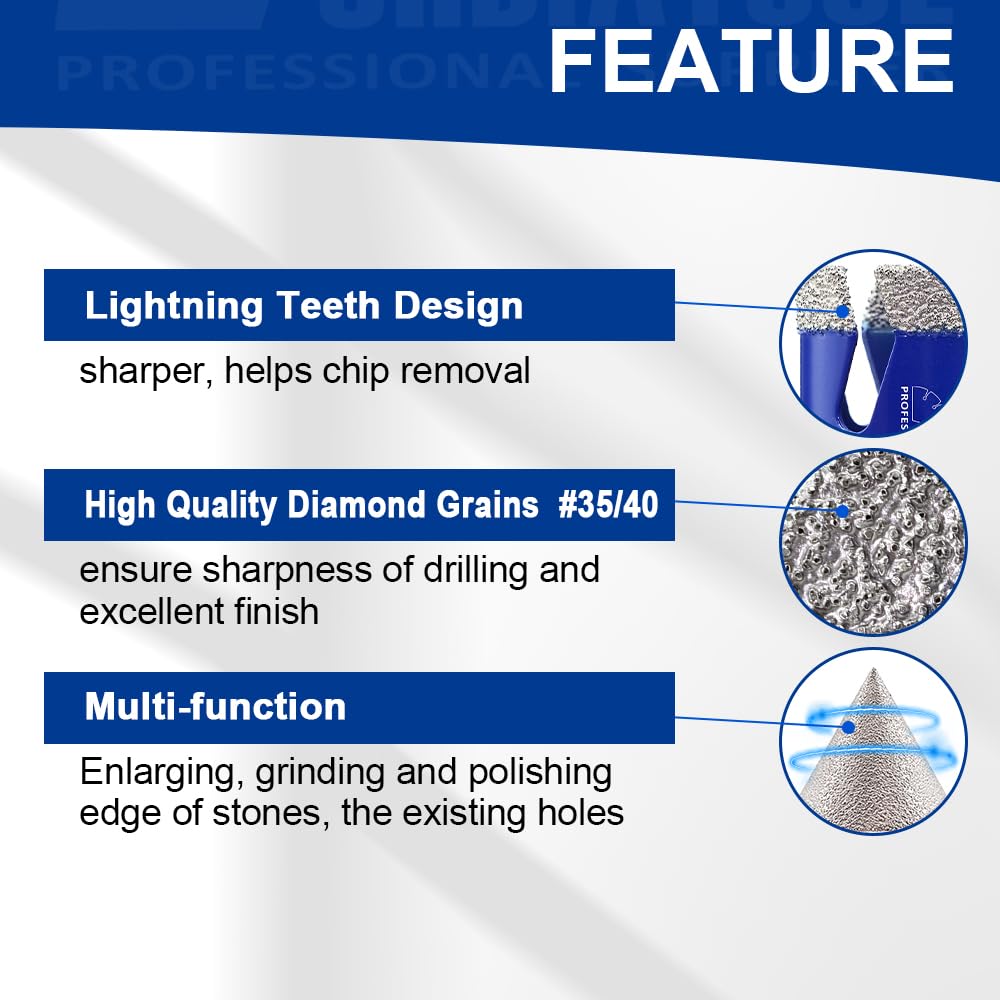 SHDIATOOL Diamond Tile Drill Bits Kit 13pcs, Porcelain Hole Saw Sets, Core Bits Cutter for Drilling Ceramic Marble Granite (6/8/10/20/25/35/50/75/100/20MM/2/SDS/HEX)