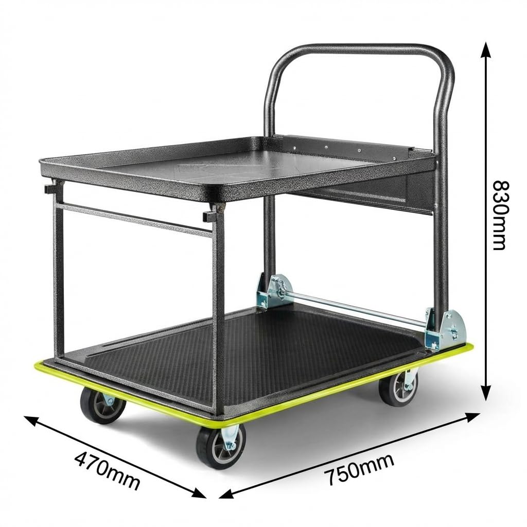 Amarite 2 Tier Platform Truck 700lbs Heavy Duty Push Cart Dolly with 360° Swivel Wheels, Foldable Rolling Flatbed Cart with Detachable Top Shelf for Warehouse and Office, Steel, 28.8" L x 18.5" W