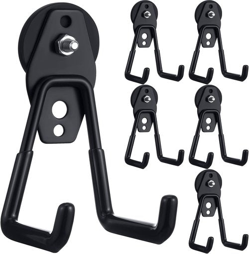 Landhoow Heavy Duty Magnetic Hooks - 6 Pcs Strong Storage Utility Hangers with Anti-Slip Rubber Coating | Black