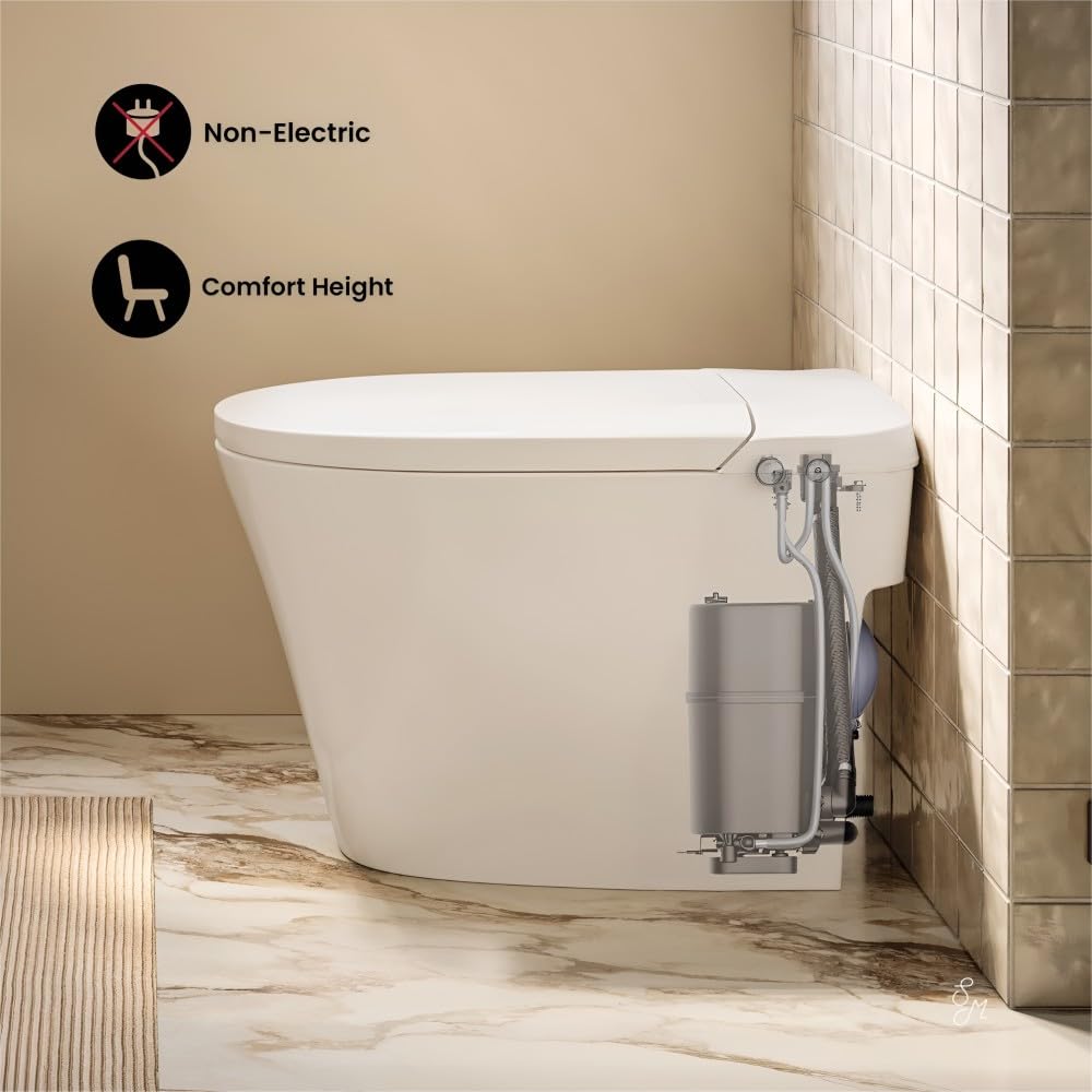 Swiss Madison Hugo H Power Flush Tankless Toilet 10" Rough-in 1 GPF Non-Electric ADA Toilet with Integrated Tank in Glossy White