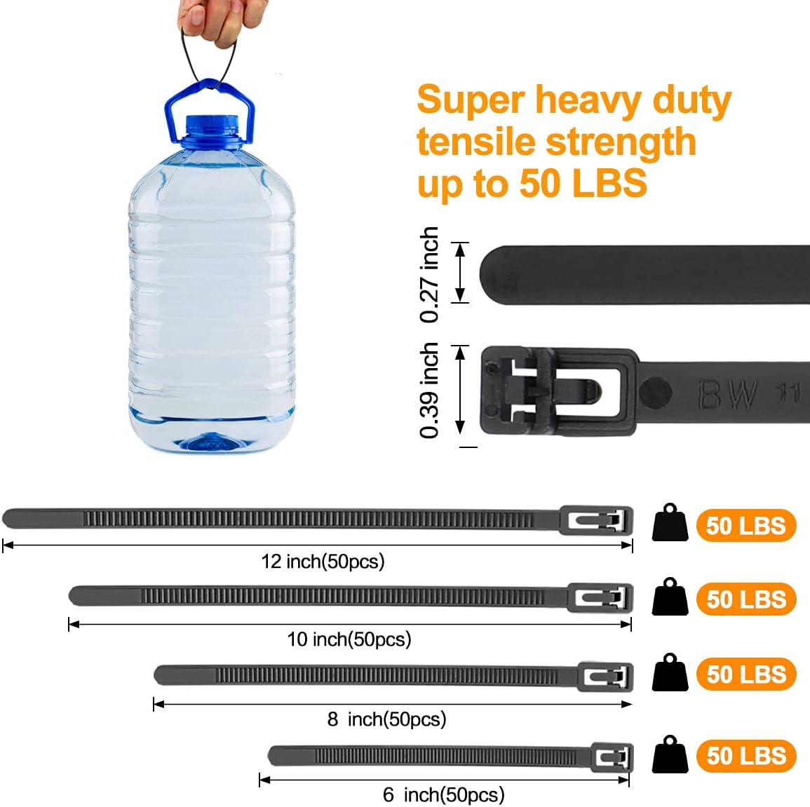100 Pack 6+8+10+12 Inch SOOOEC Reusable Zip Ties Assorted Sizes UV Resistant, Black Zip Ties Heavy Duty Outdoor