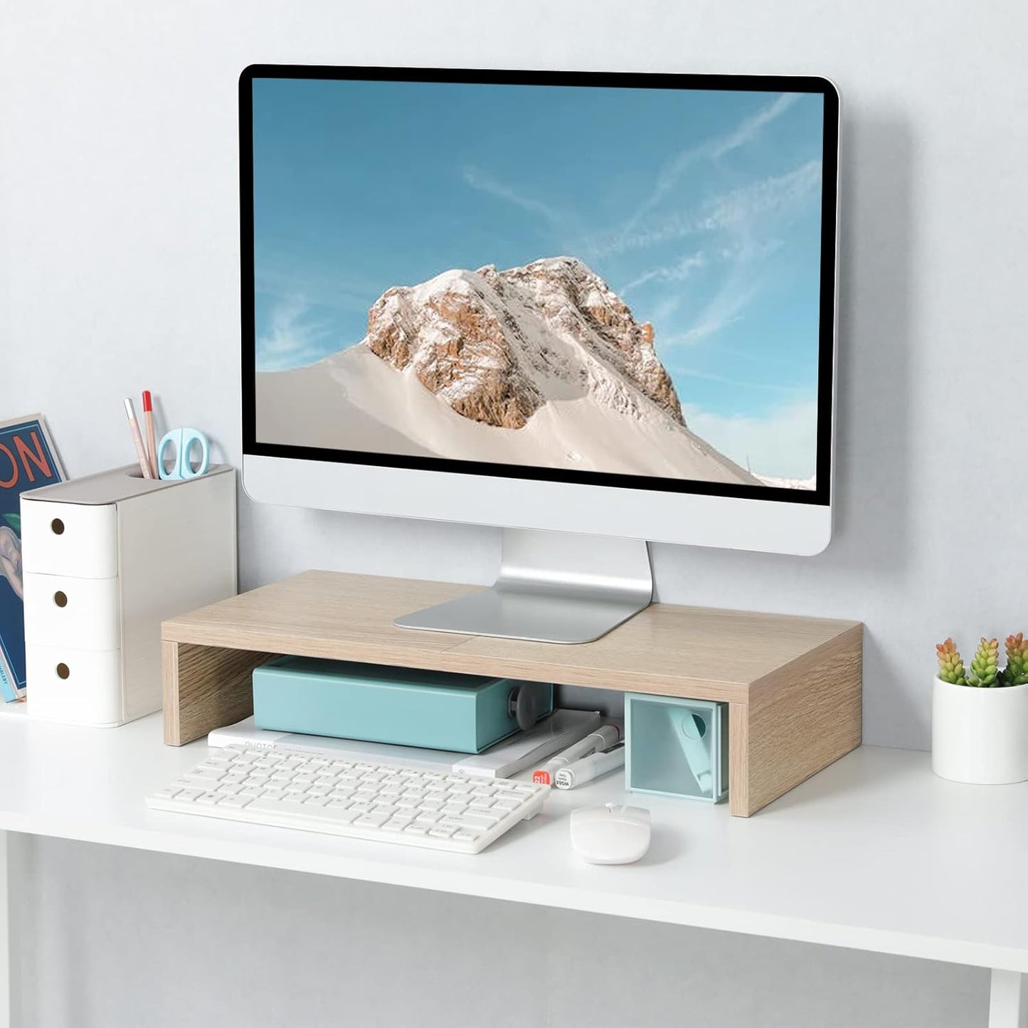 20 Inch Cozy TEAMIX Wood Monitor Stand Riser, Wooden Desktop Stand for PC/TV/Laptop/Printer, Monitor Riser