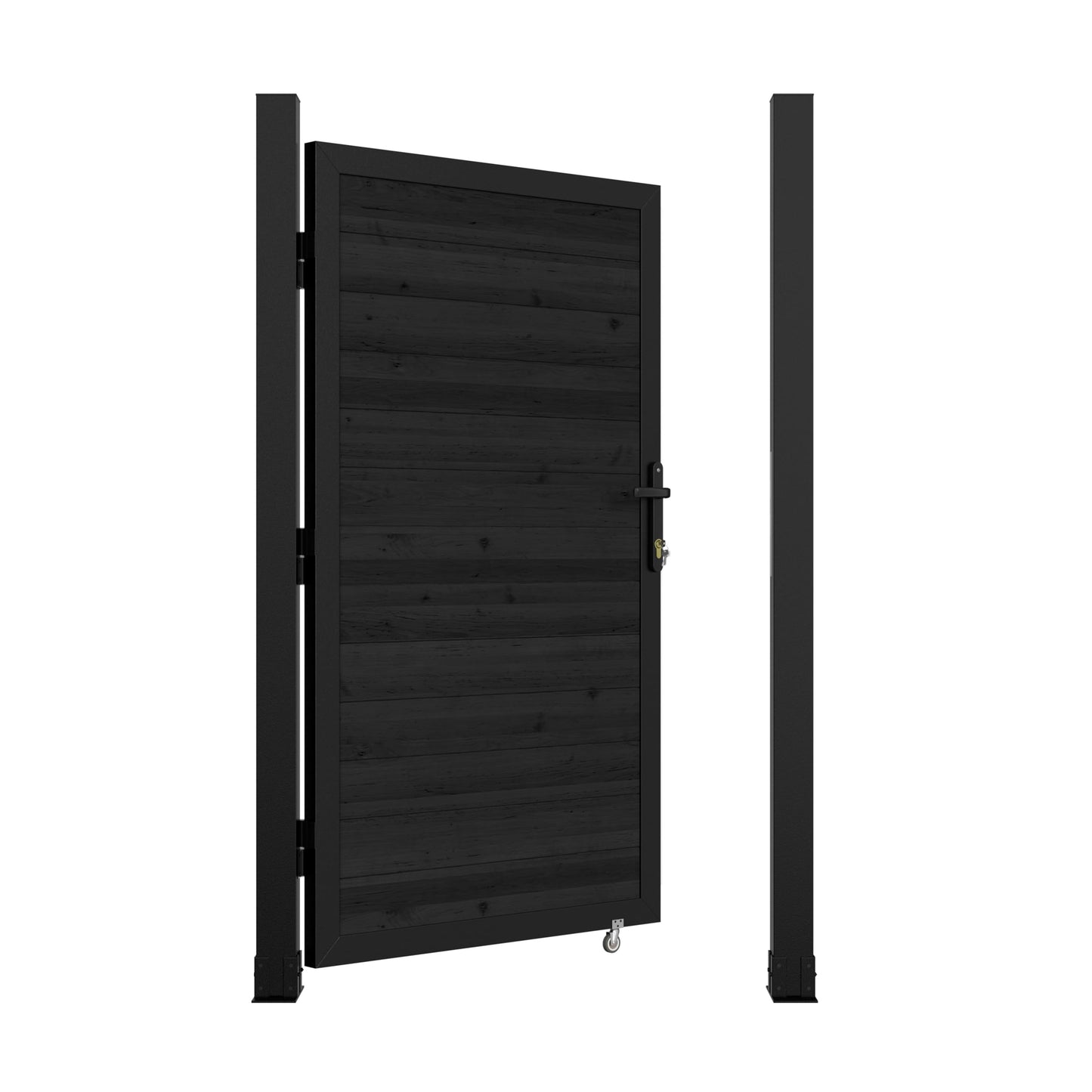 MUPATER 6×3 FT Outdoor Garden Gate, Privacy Fence Gate with Aluminum Frame & Cedar Wood Panels, Lockable Handle & Caster Wheel, Reversible Swing Direction for Patio, Yard, Garden, Black