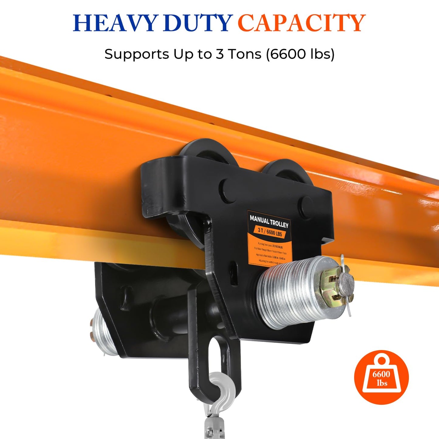 POWLAB 3 Ton Heavy Duty Manual I-Beam Trolley, Adjustable Flange Width 3.66" to 8.46", Dual Wheels for Garage Hoist, Robust Steel Construction for Straight & Curved Beams