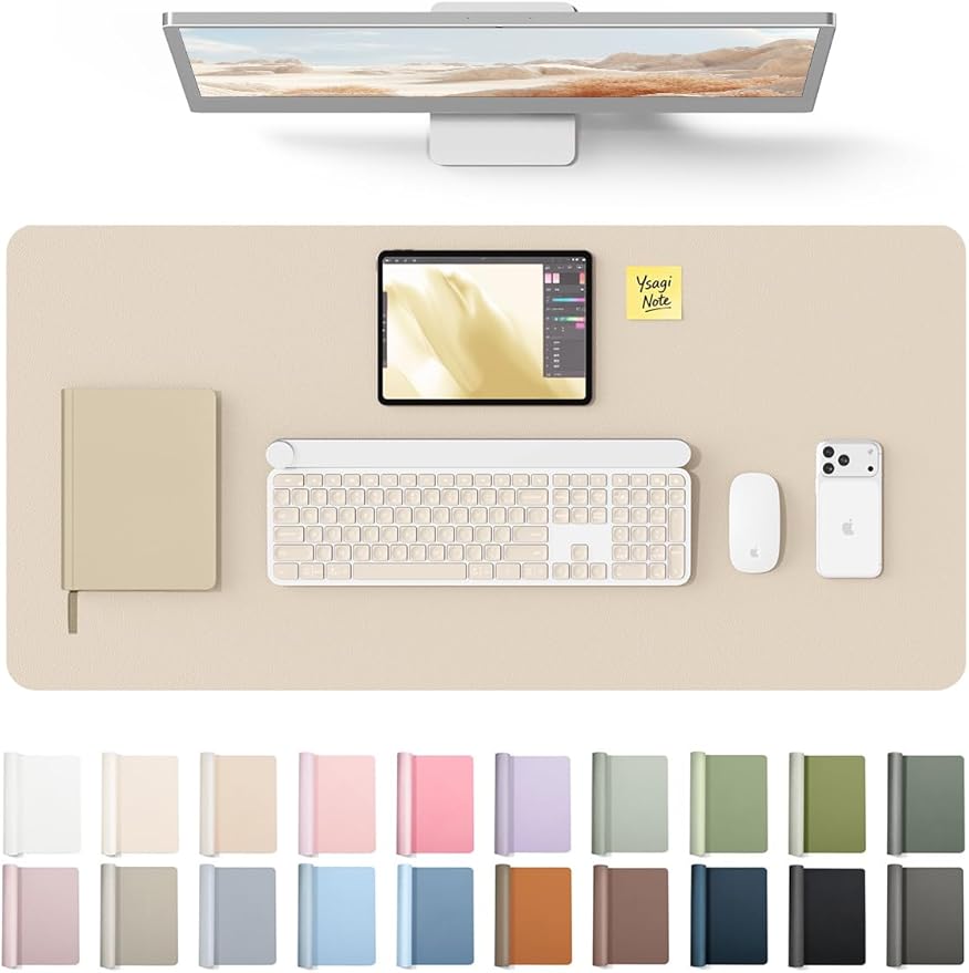YSAGi Leather Desk Pad Protector, Large Mouse Pad, Non-Slip PU Leather Desk Blotter, Waterproof Writing Pad for Office and Home (31.5" x 15.8", Eggshell)