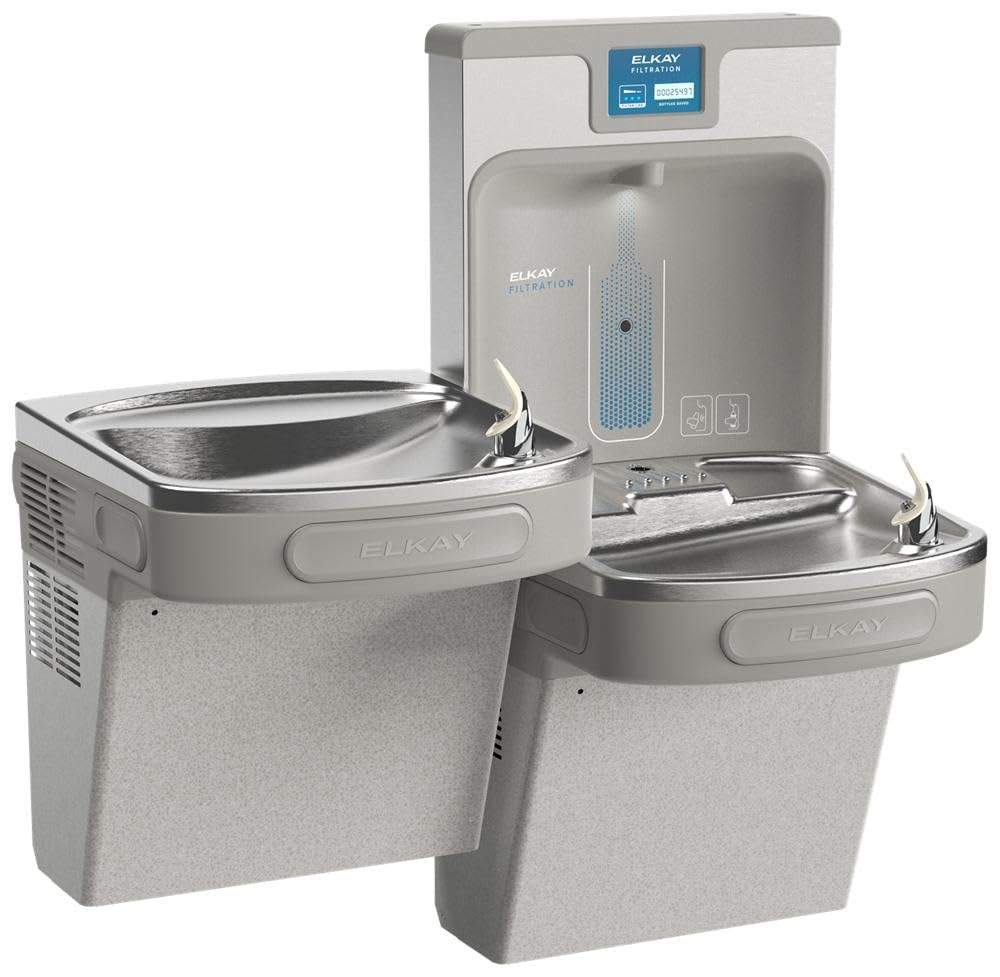 Elkay LZSTL8WSLK Filtered Bi-Level Fountain & EZH2O Bottle Filler, Lt. Gray 120V