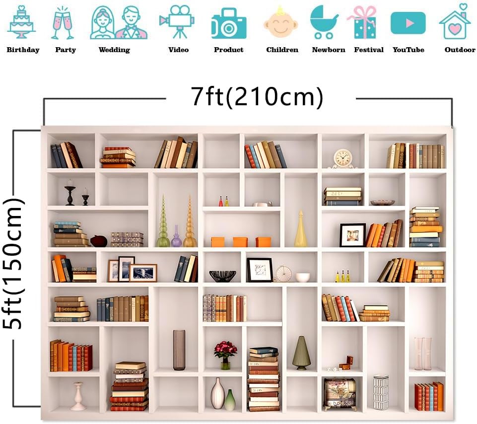 CGXINS 7x5ft White Bookshelf Office Backdrop Photo Backdrop Video Conference Zoom Backdrop Home Office Decoration