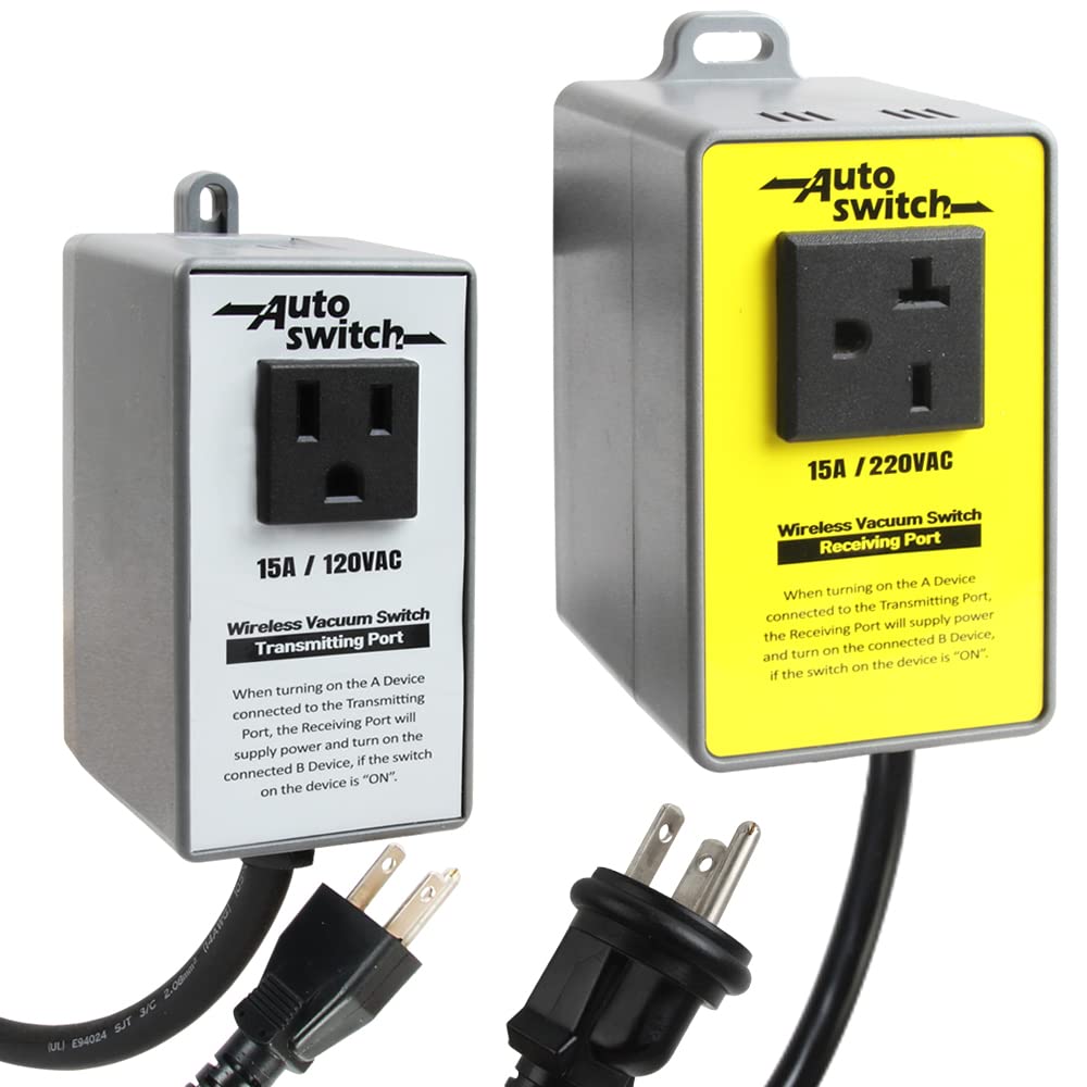 O'SKOOL Wireless Transmitting and Receiving Electrical Outlet Switch for Dust Collection, Transmitter 120V and Receivers 220V Plug, PTA17