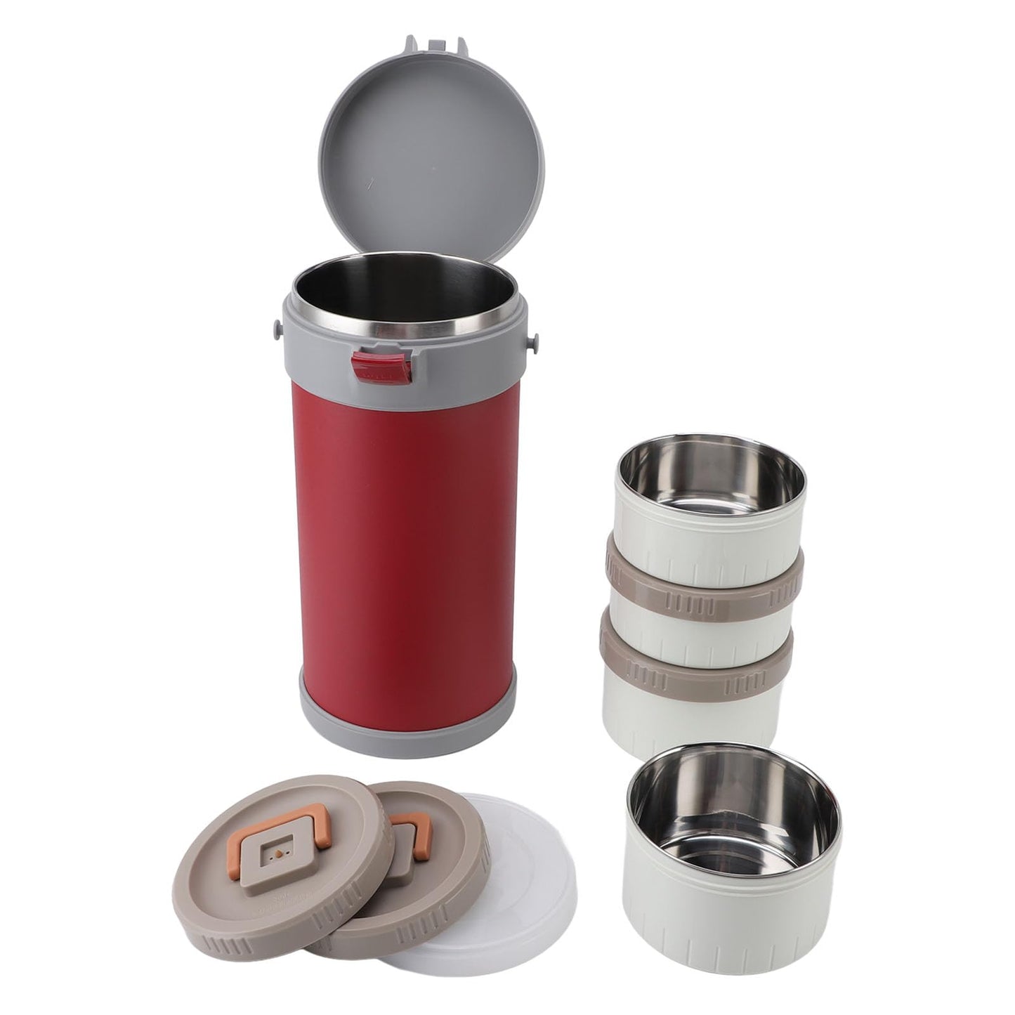 Oreilet for Hot Food, 304 Stainless Steel 2.9L Stackable Insulated Food Jar with 4 Tiers, Leak Proof Thermal Lunch Box Vacuum Carrier Soup Container for Office Outdoor